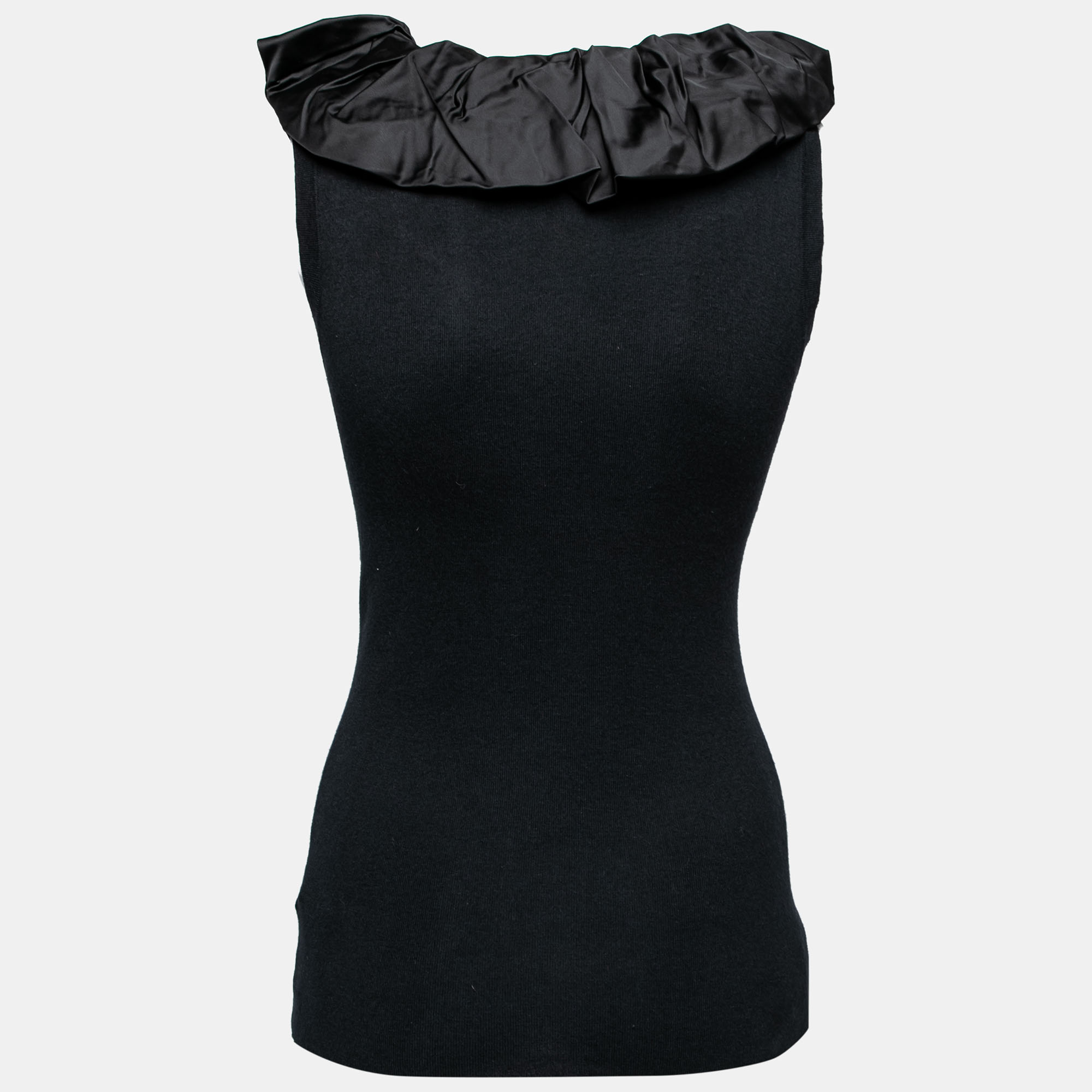 

Burberry Black Knit & Satin Trimmed Sleeveless Top