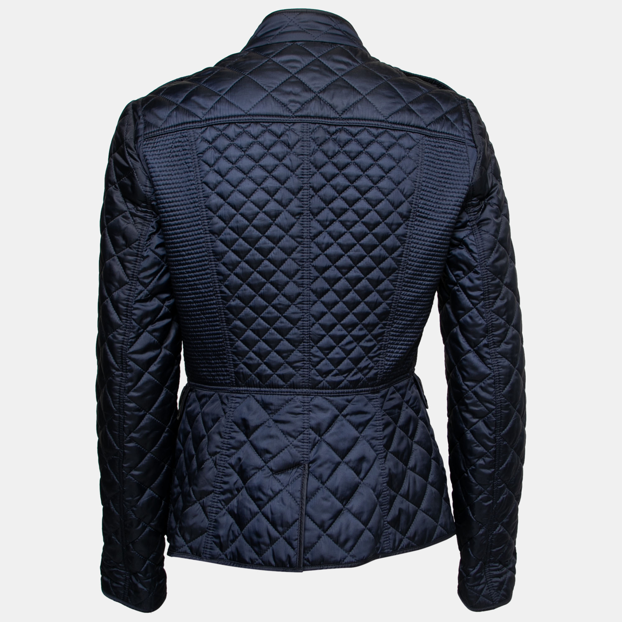 

Burberry Navy Blue Synthetic Quilted Zip Front Jacket