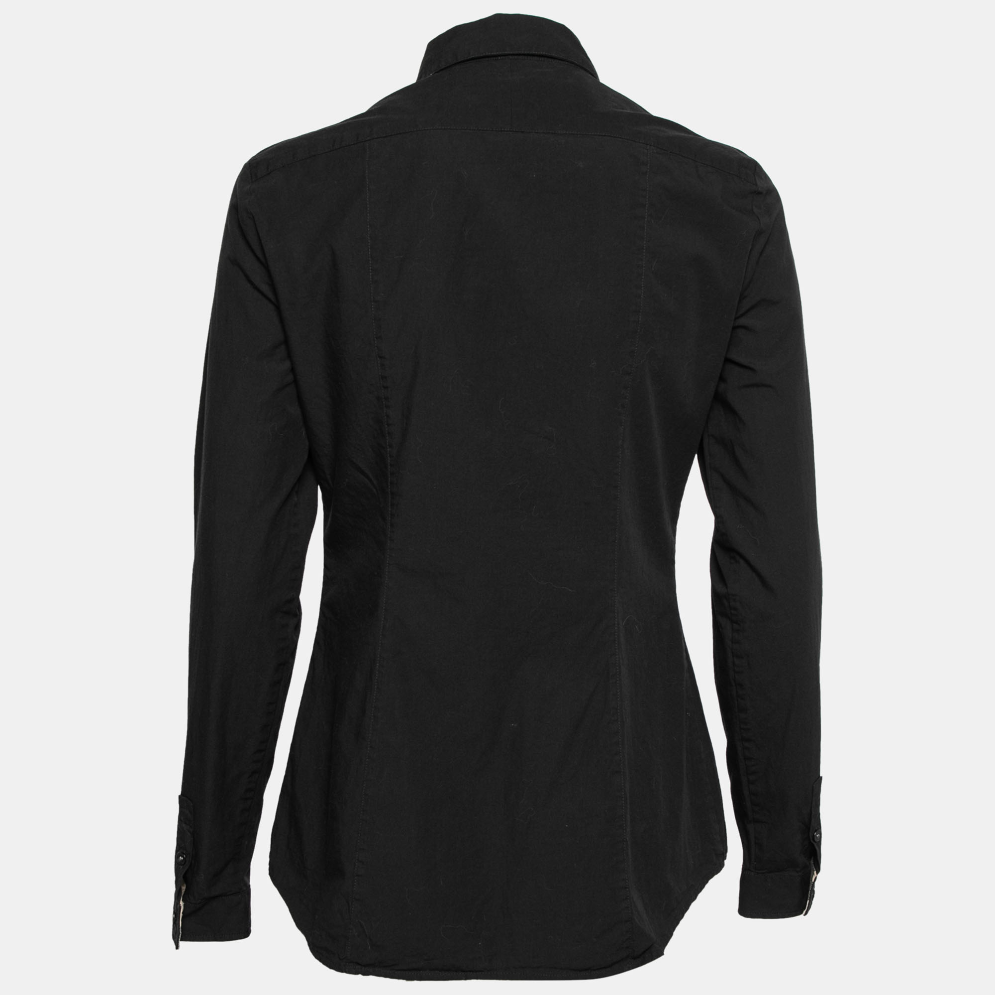 

Burberry Black Cotton Novacheck Collar Detail Button Front Shirt