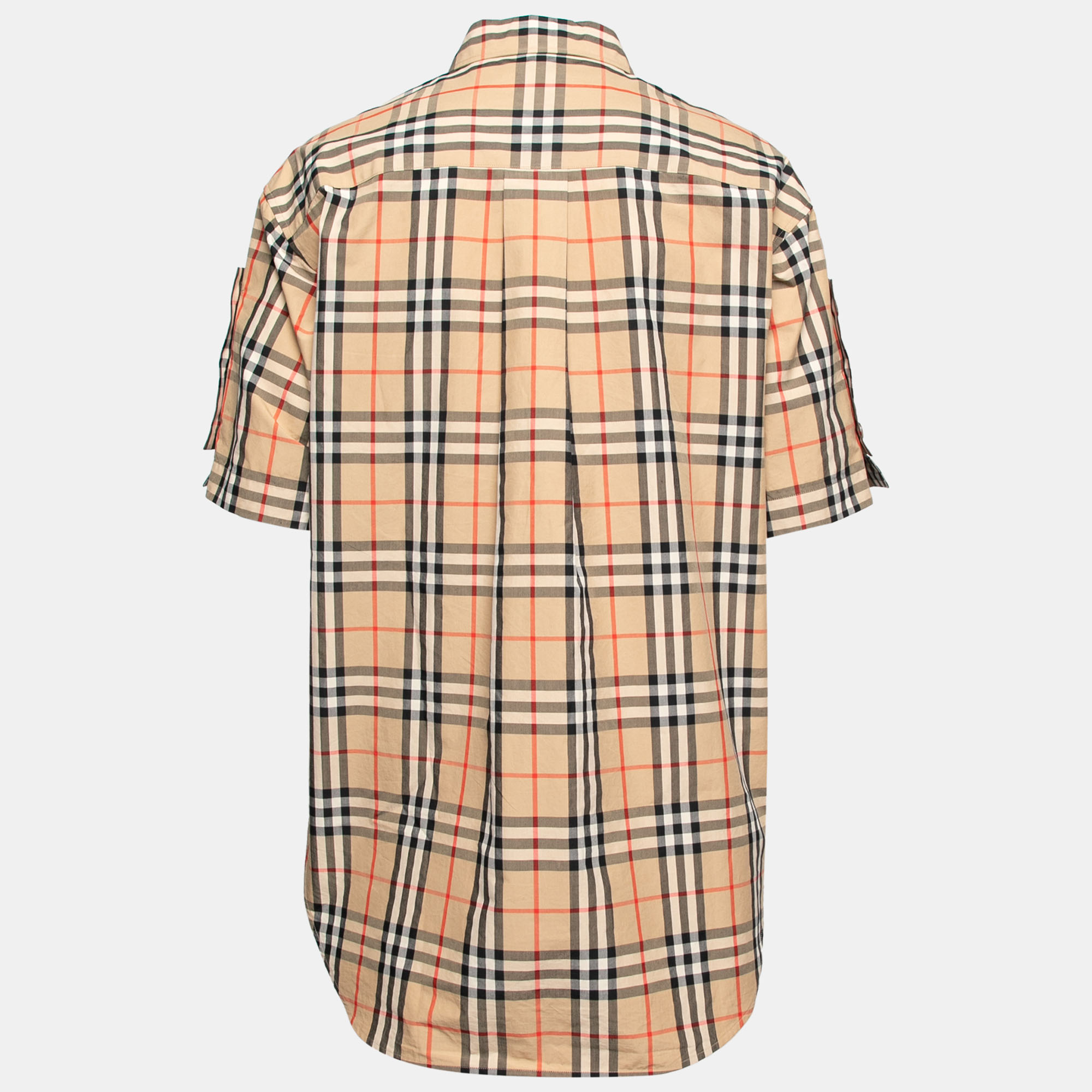 

Burberry Beige Checked Cotton Short Sleeve Oversized Shirt