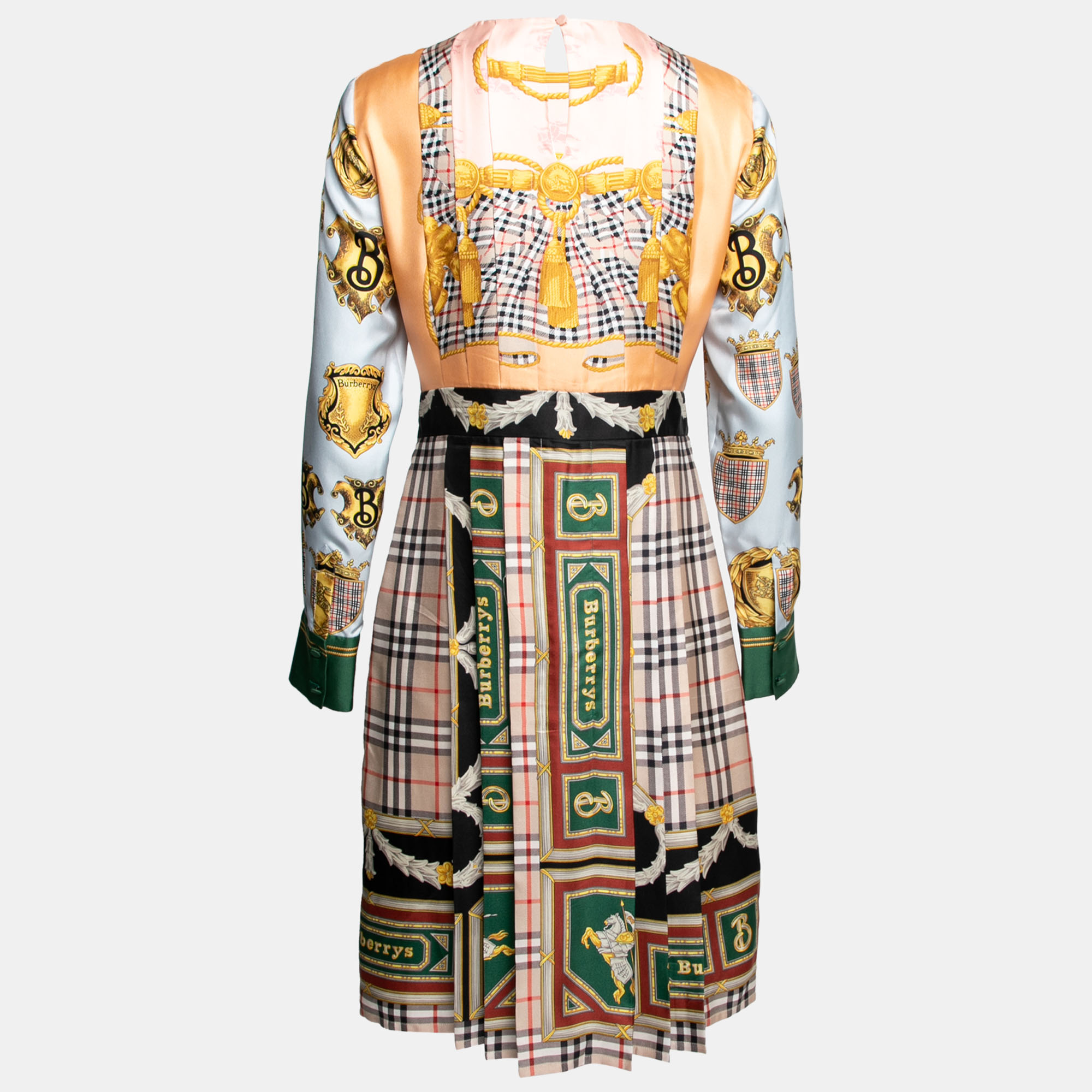 

Burberry Multicolor Scarf Print Silk Pleated Long Sleeve Midi Dress