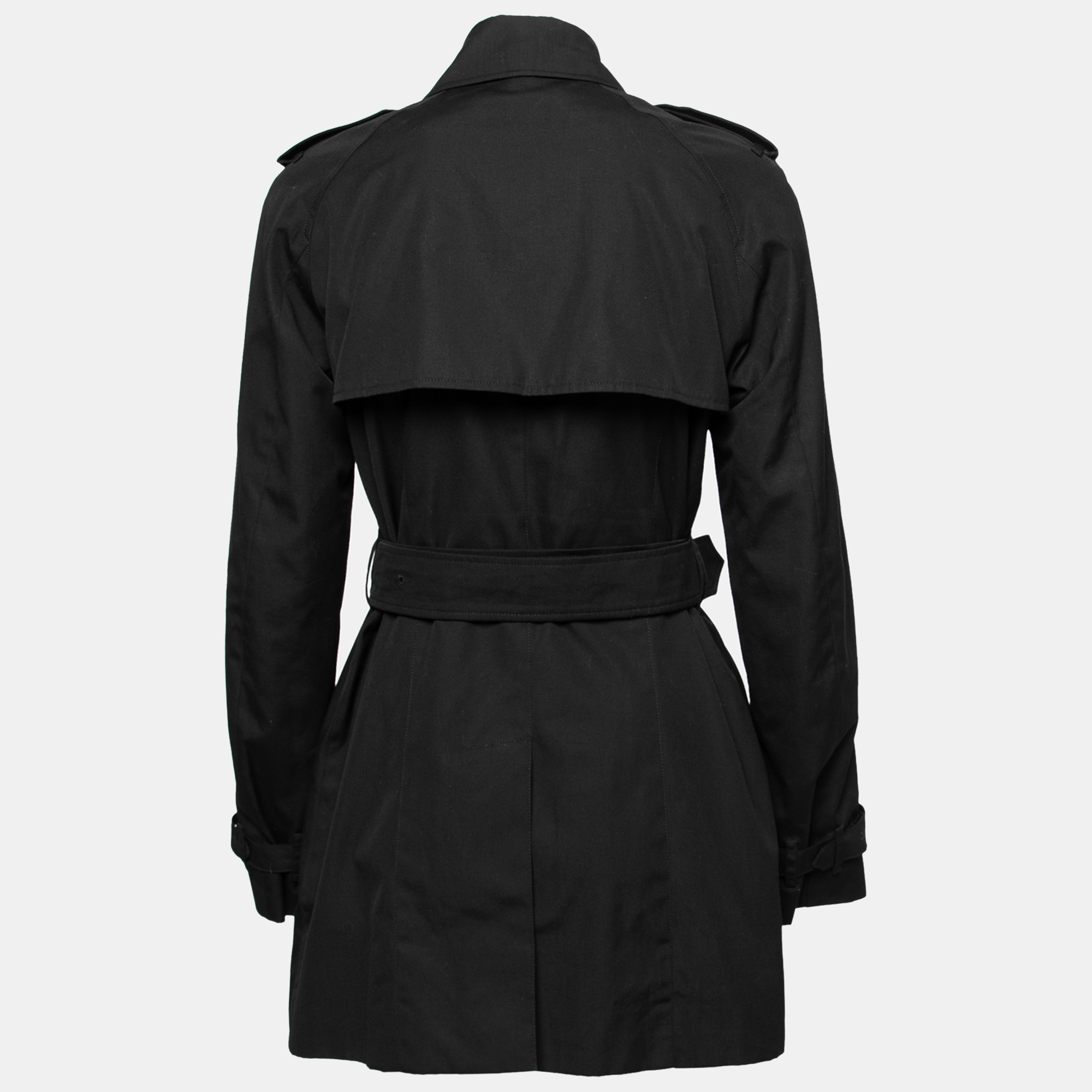 

Burberry Black Gabardine Double Breasted Belted Trench Coat