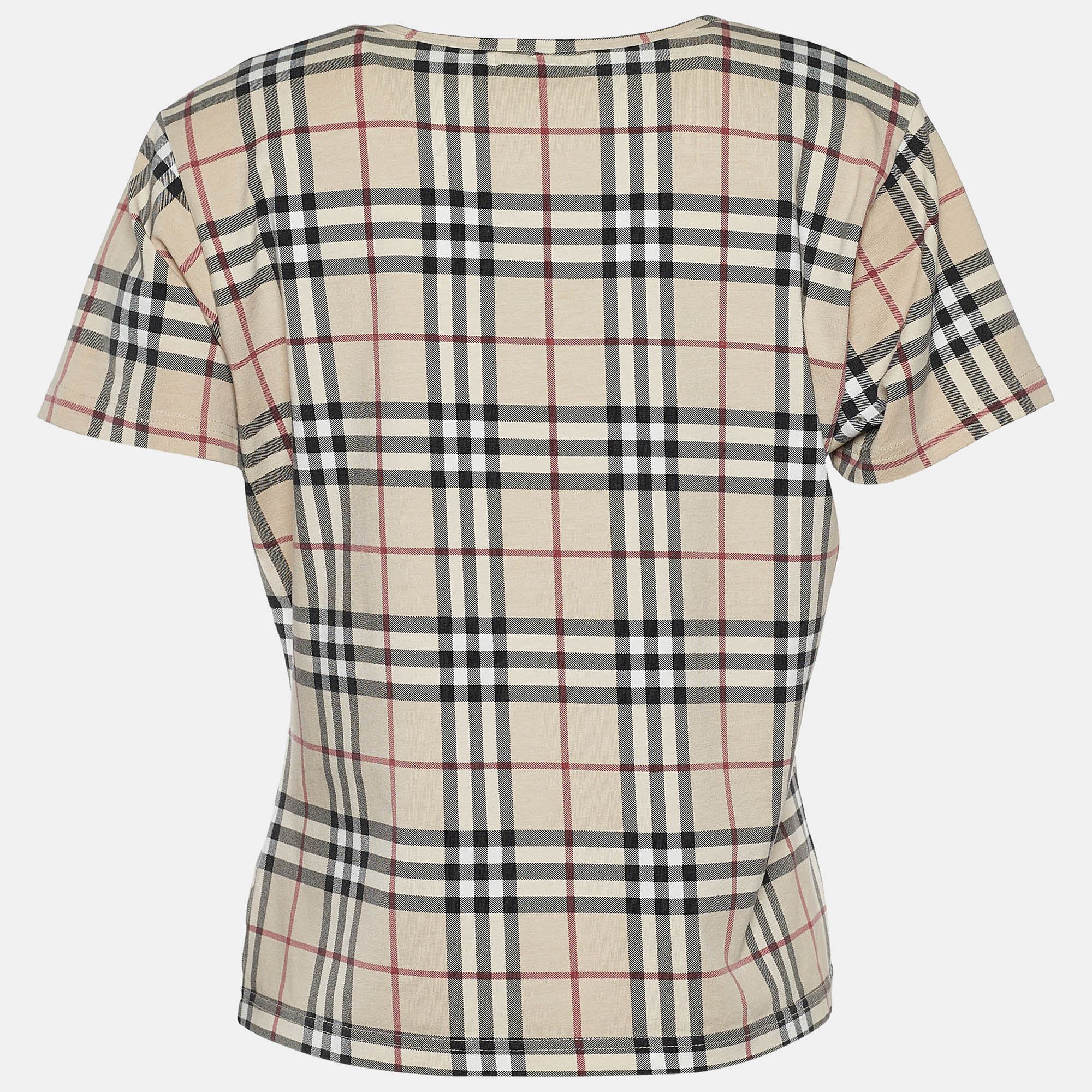 

Burberry Beige Check Print Cotton Knit T-Shirt