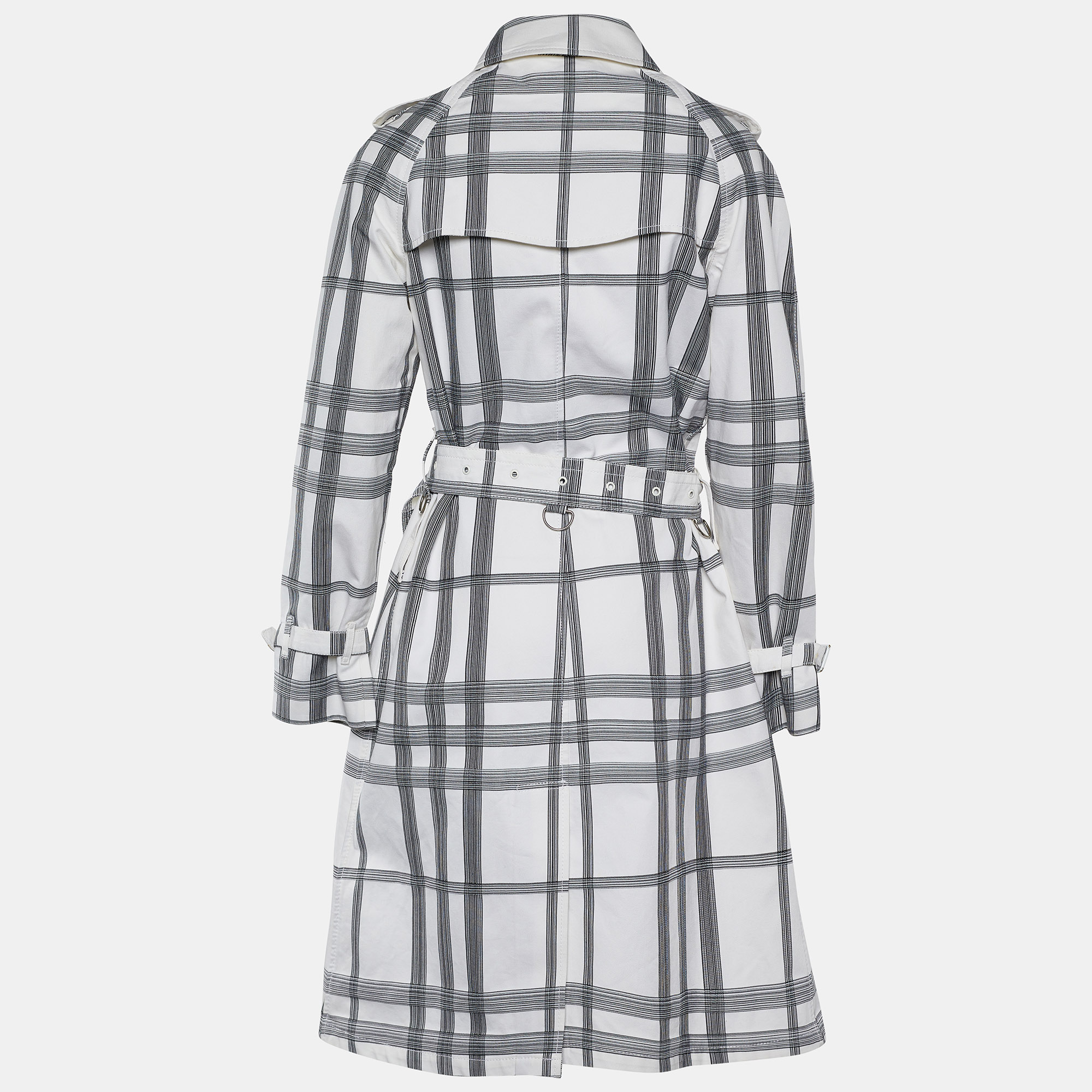 

Burberry White Check Cotton Double Breasted Trench Coat