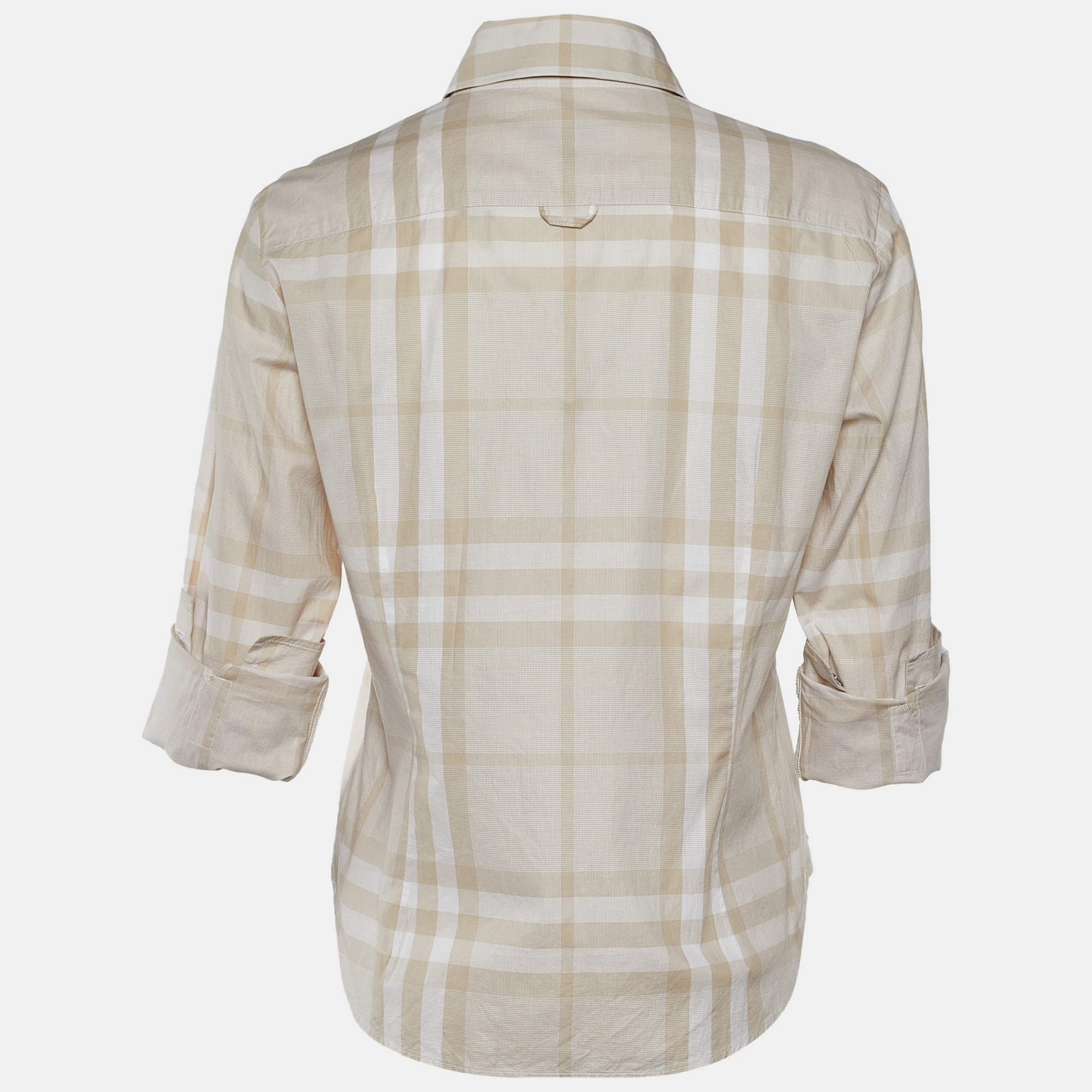 

Burberry Beige Checkered Cotton Button Front Long Sleeve Shirt