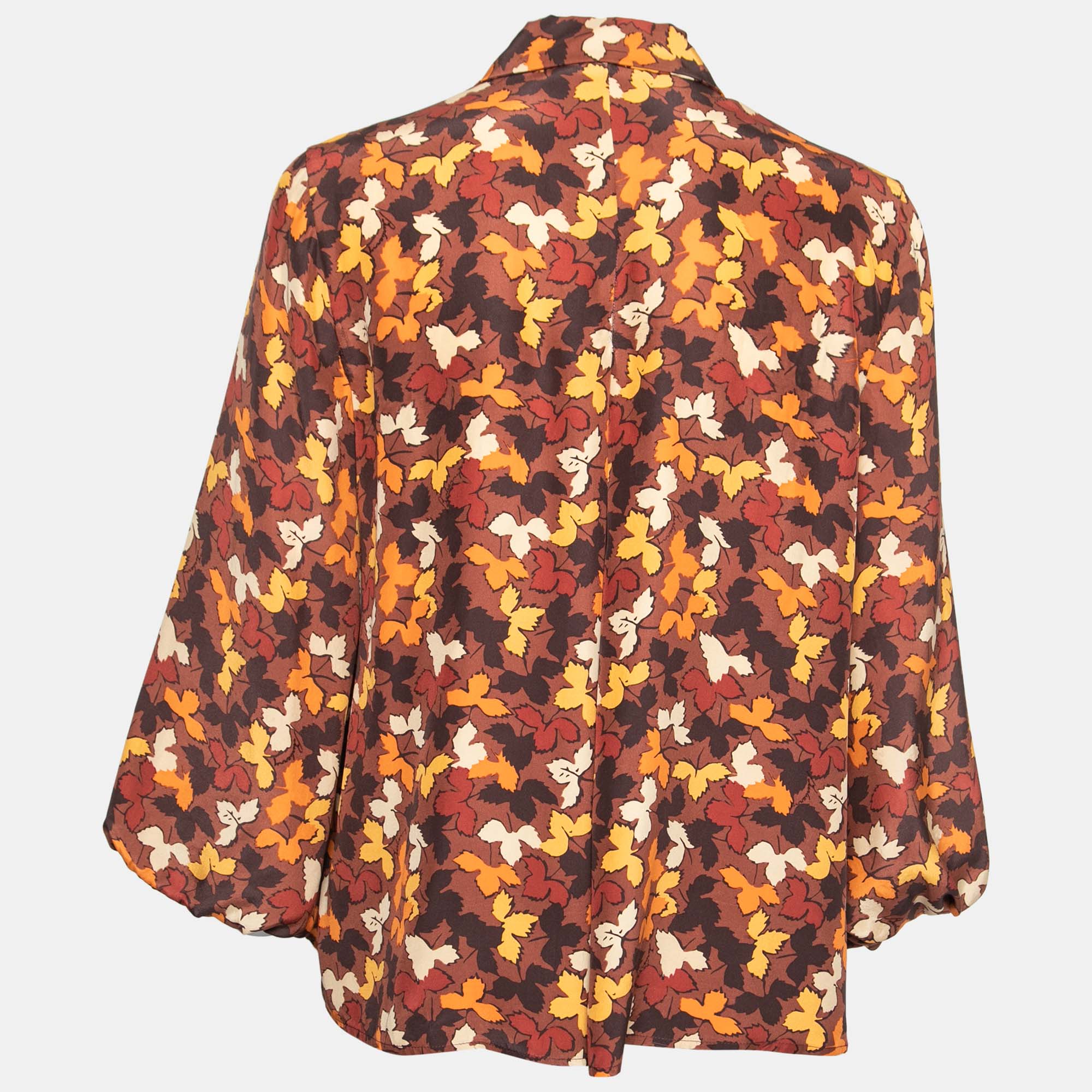 

Burberry Brown Leaves Print Silk Button Front Blouse