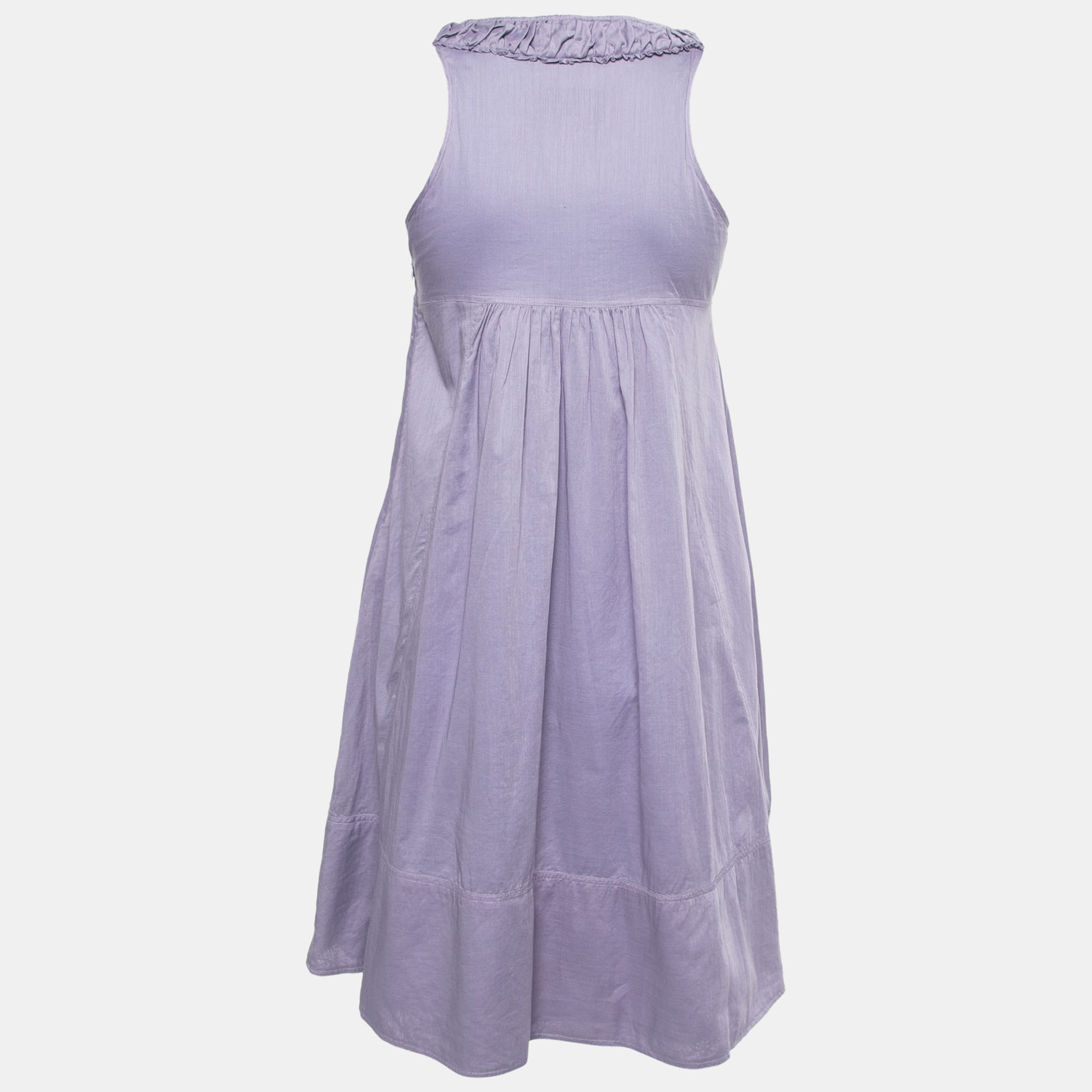 

Burberry Purple Cotton Ruffled Neckline Sleeveless Midi Dress