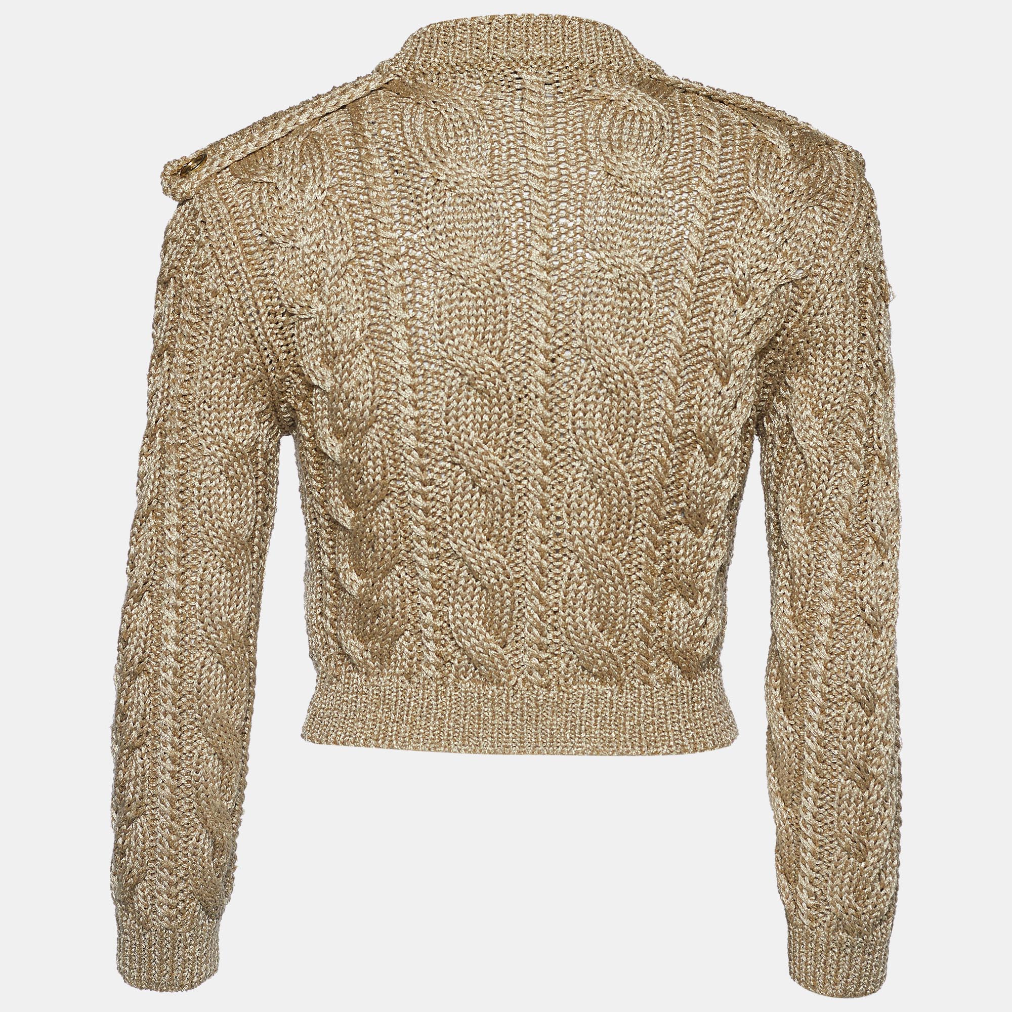 

Burberry Gold Cable Knit Cropped Cardigan