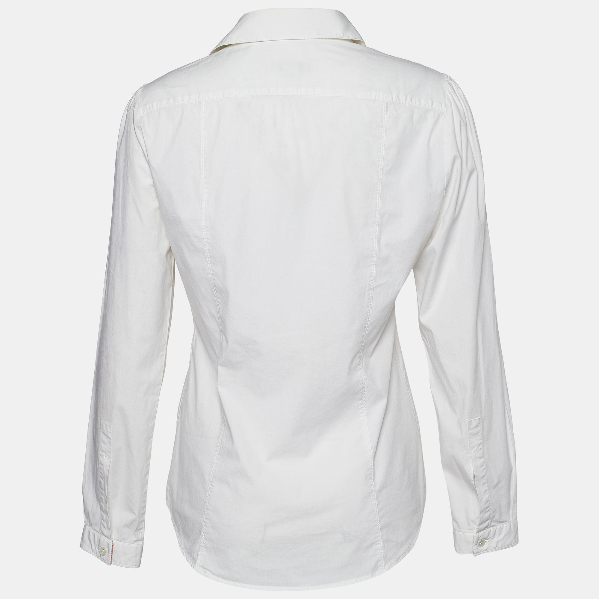 

Burberry White Stretch Cotton Gathered Front Slim Fit Shirt