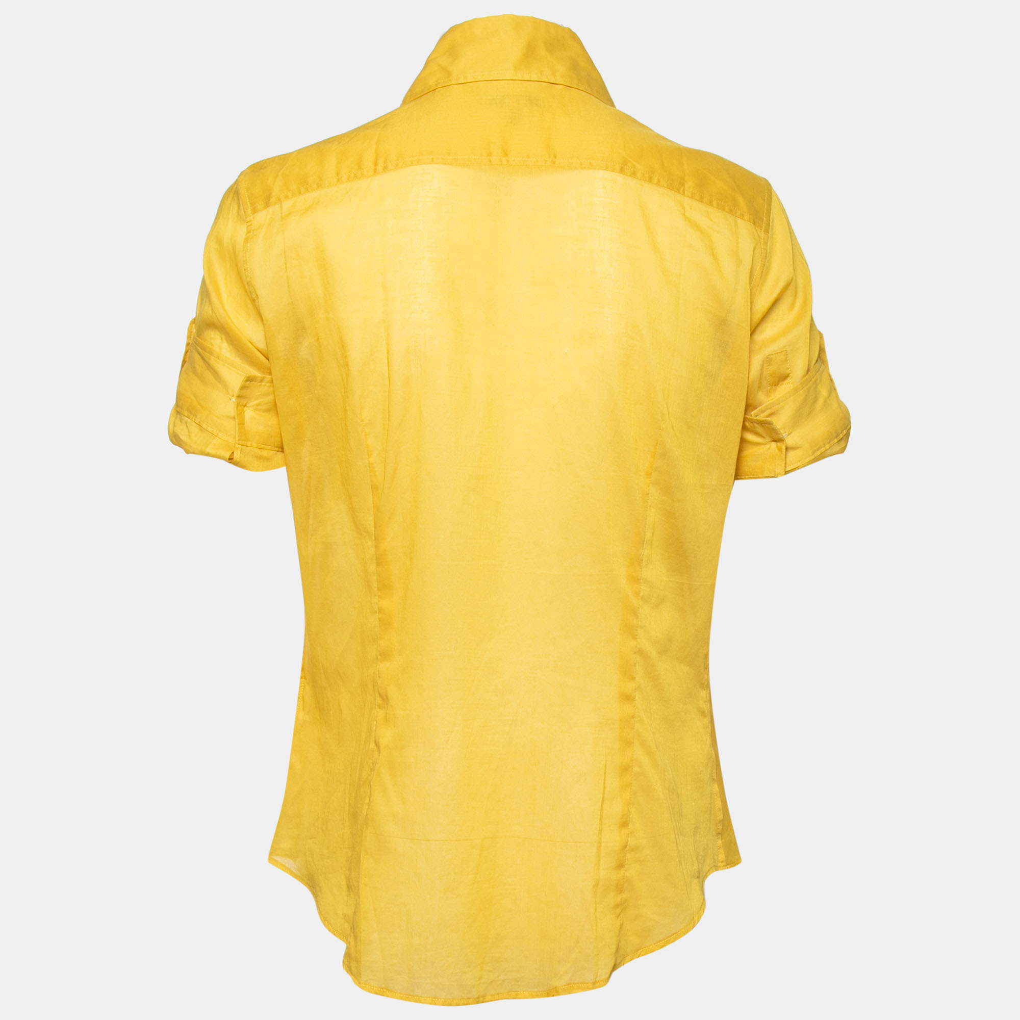 

Burberry Yellow Cotton Logo Embroidered Pocketed Button Front Shirt