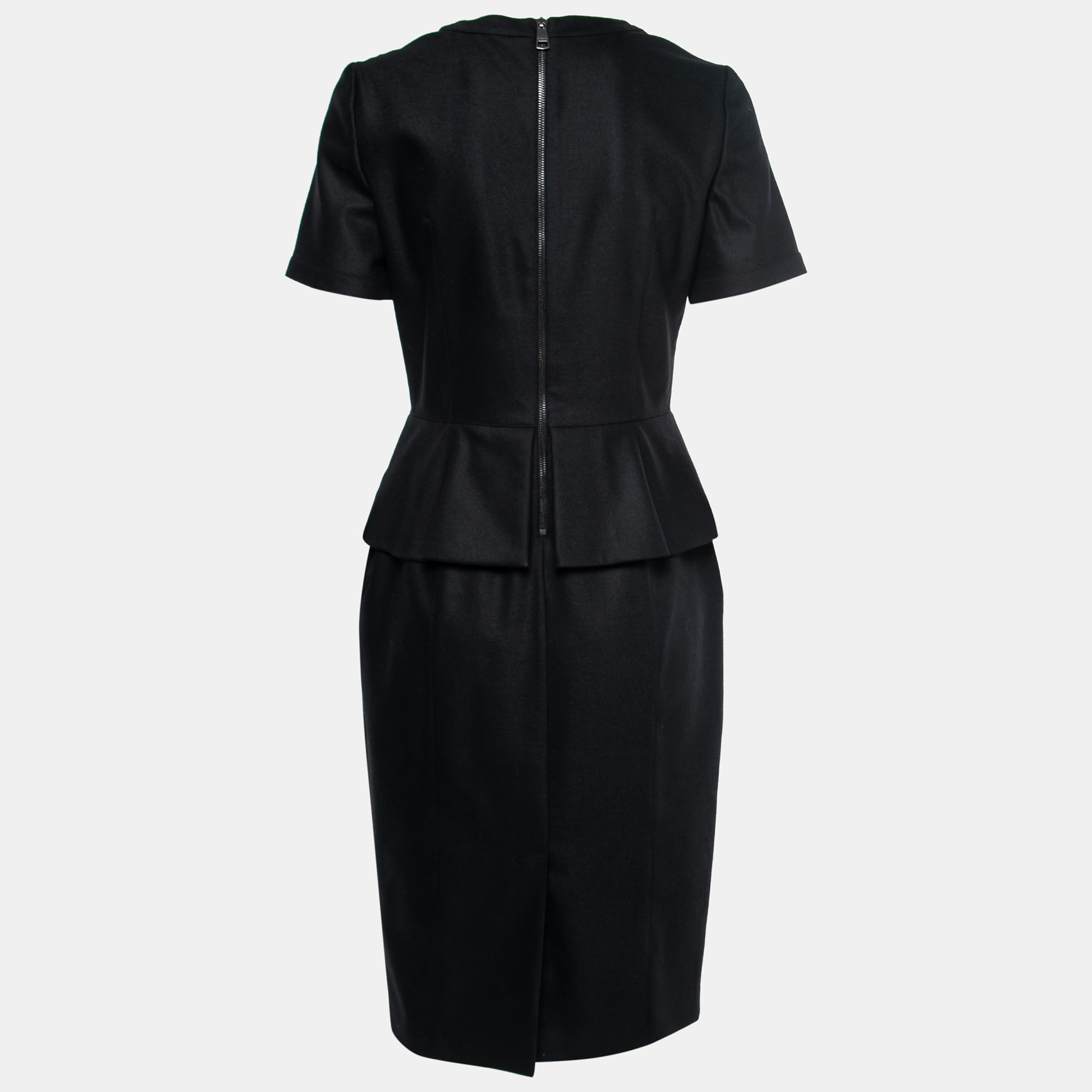 

Burberry Black Wool Pleated Overlay Detail Short Sleeve Dress