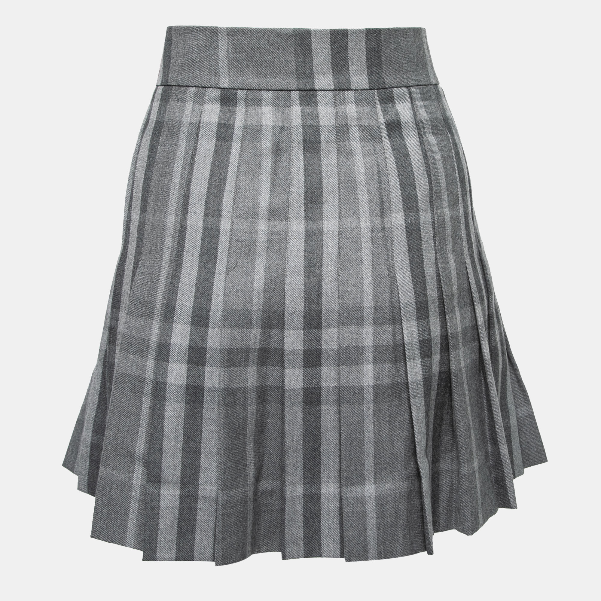 

Burberry Grey Checked Wool Pleated Mini Skirt