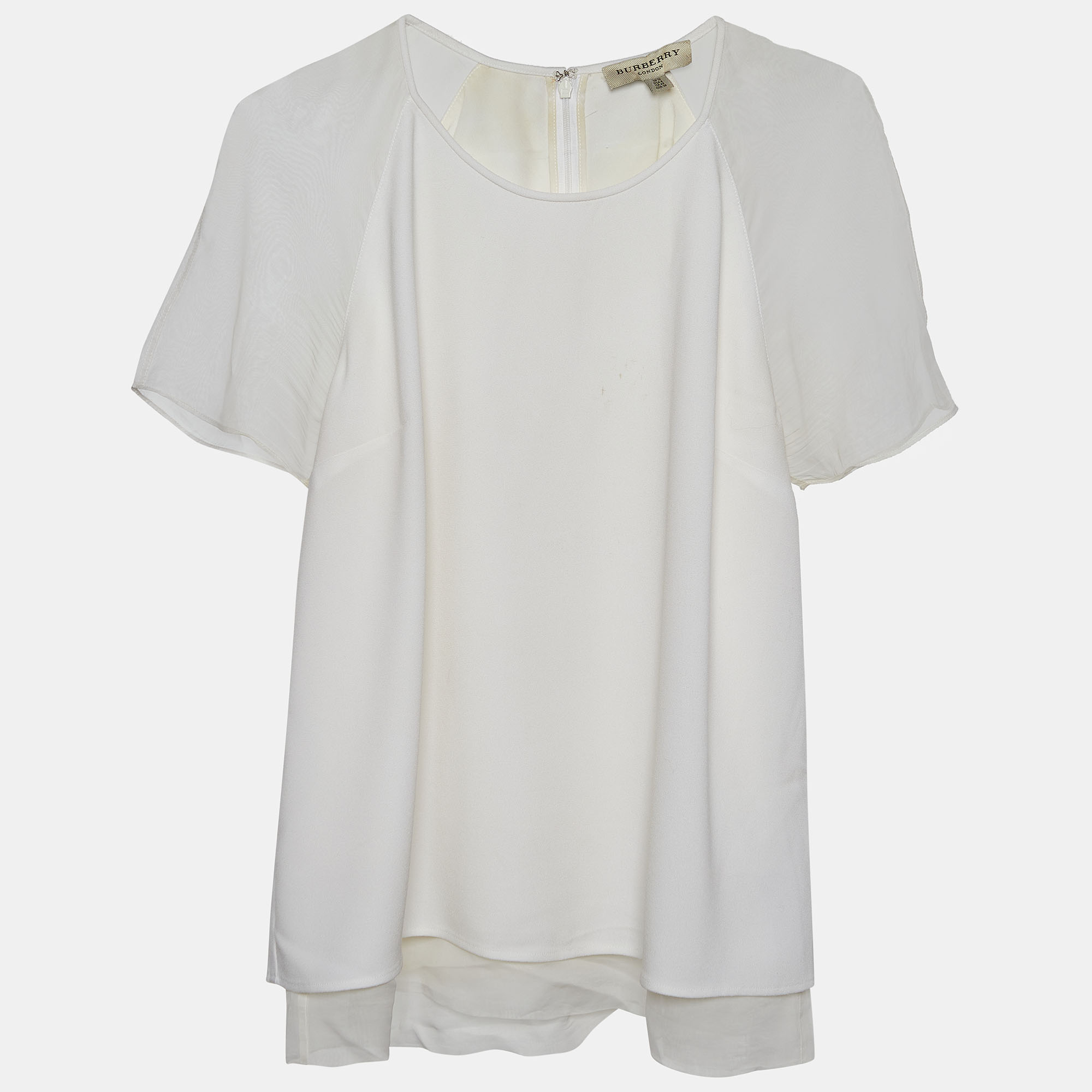 Pre-owned Burberry White Crepe Short Sleeve Top M