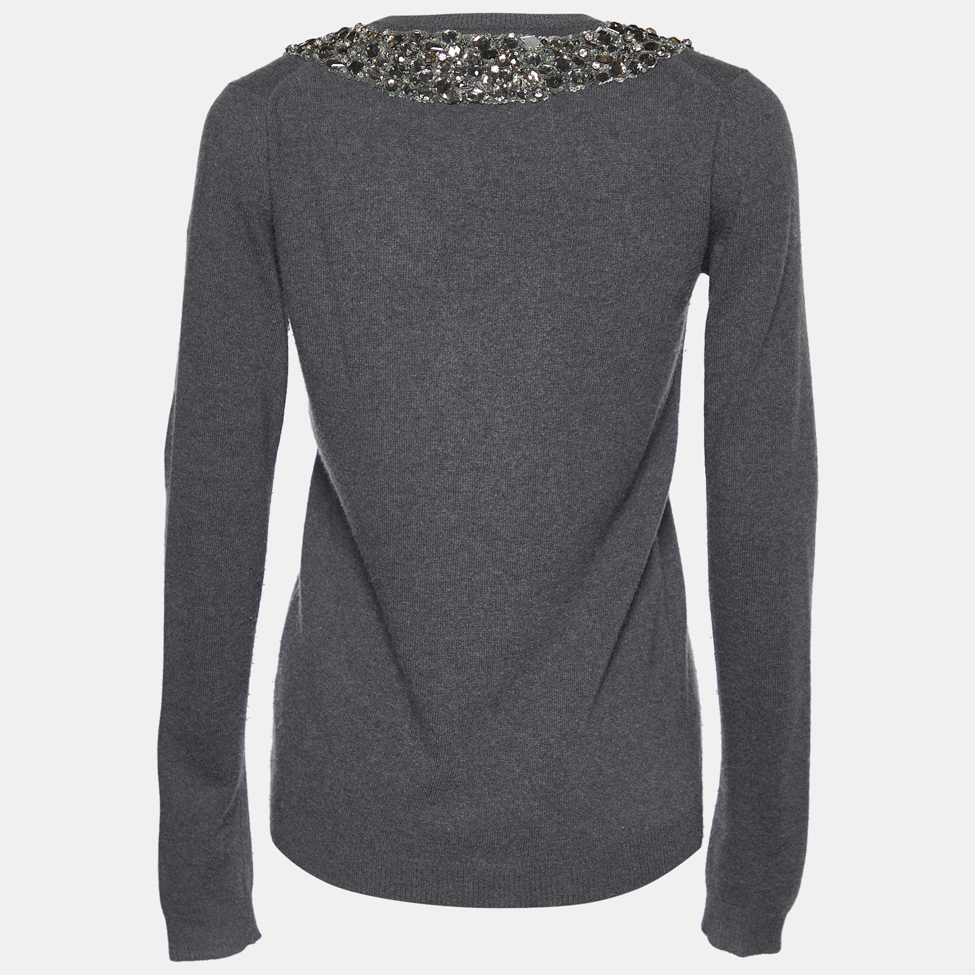 

Burberry Prorsum Grey Wool & Cashmere Embellished Neck Sweater