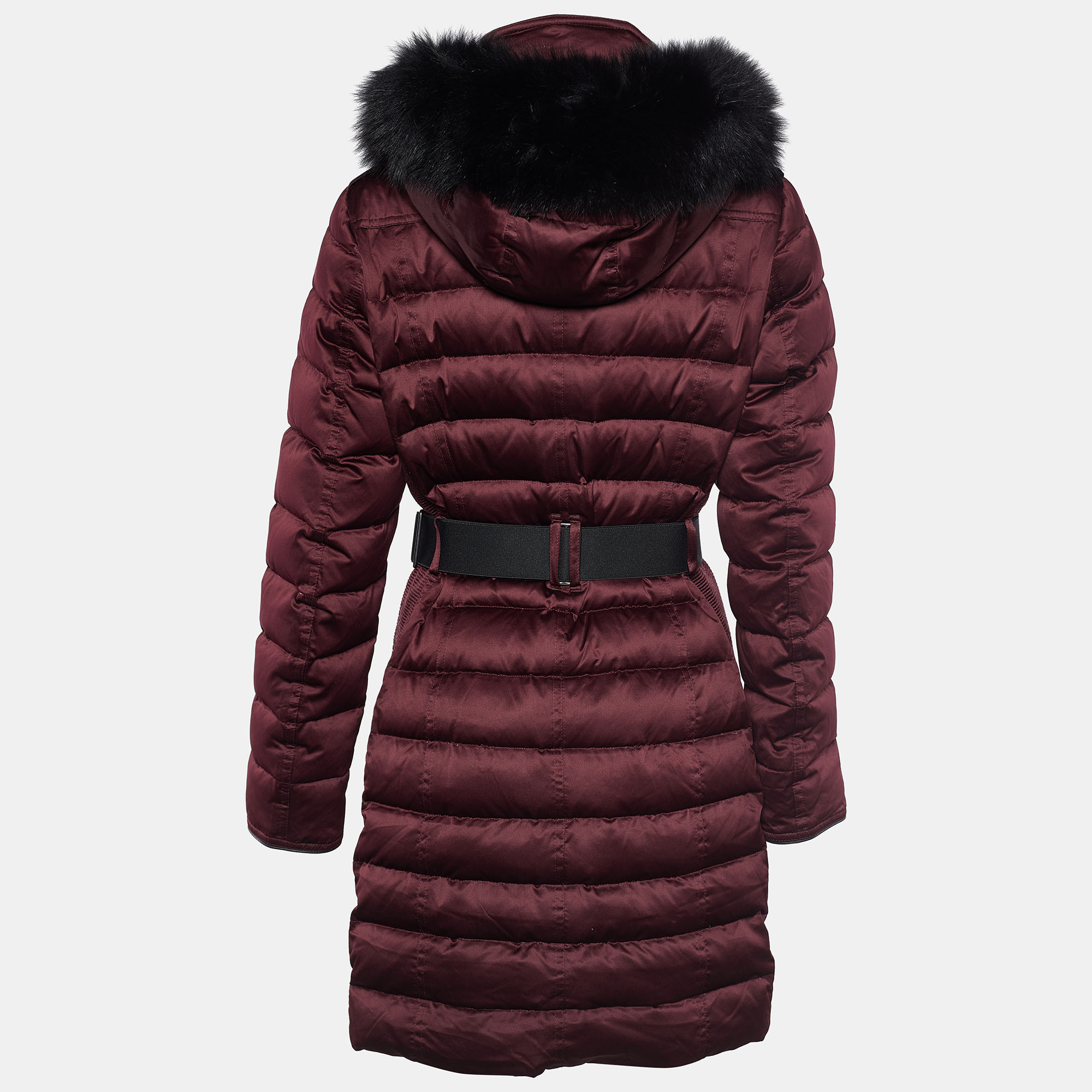 

Burberry Burgundy Fox Fur Trim Abbeydale Down Puffer Coat