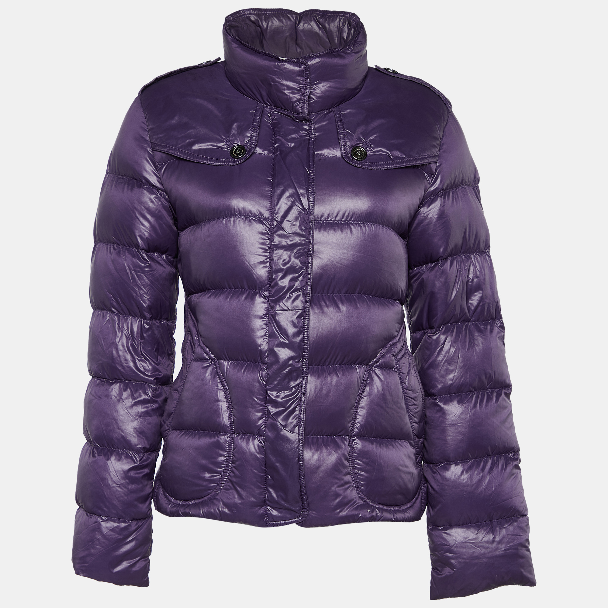Pre-owned Burberry Purple Synthetic Quilted Puffer Jacket M