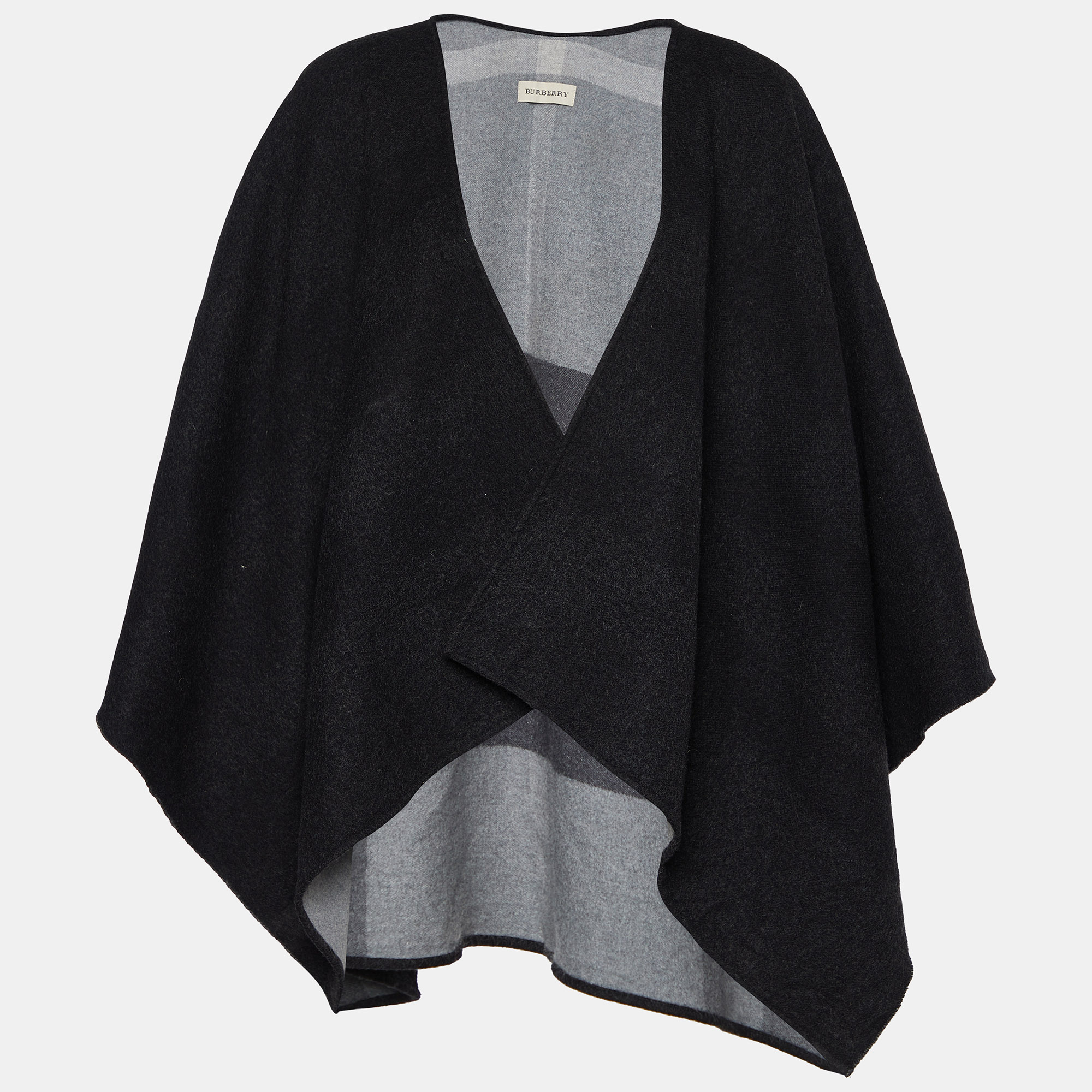 Pre Owned Burberry Charcoal Grey Merino Wool Poncho (One Size)