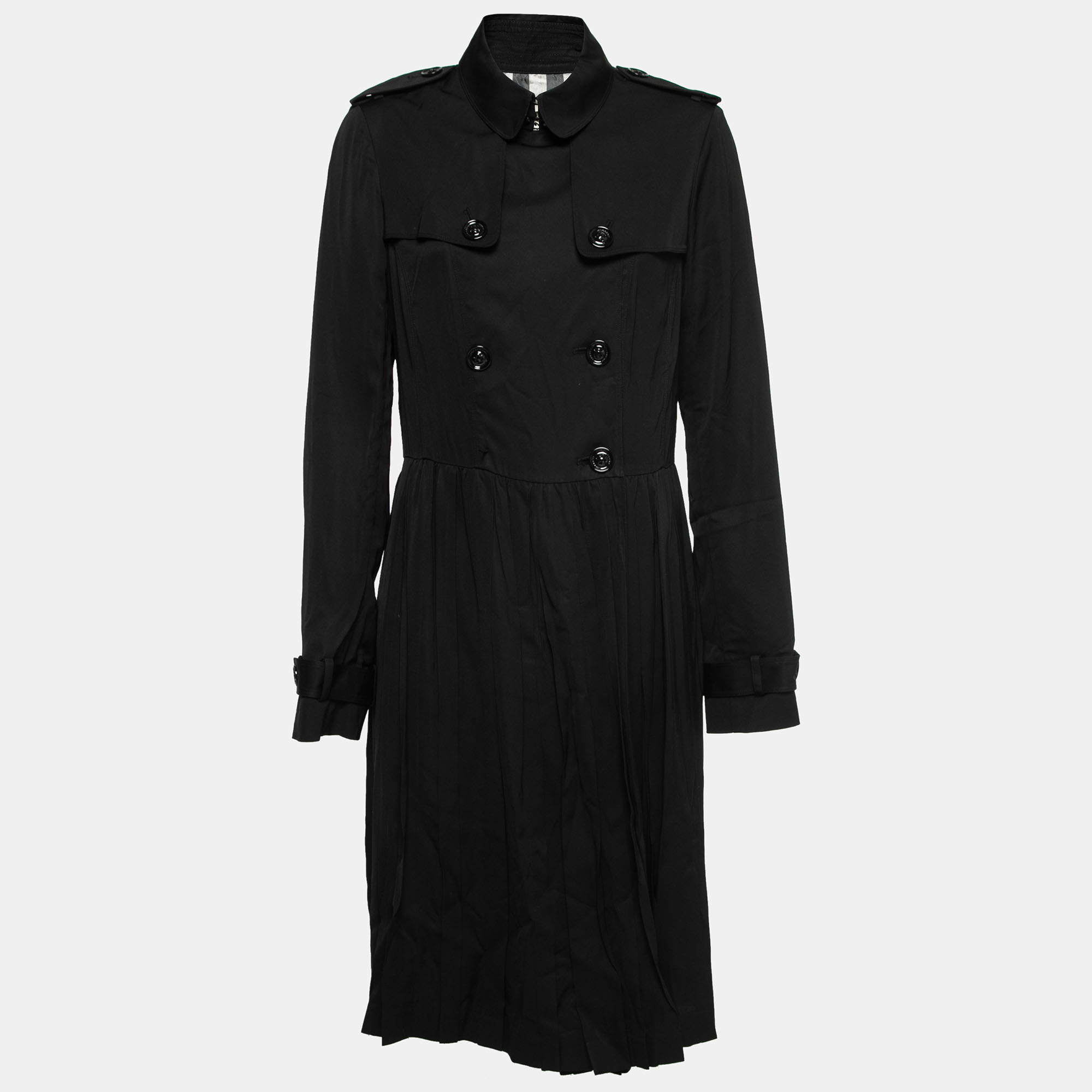 Pre-owned Burberry Black Synthetic Pleated Trench Coat M