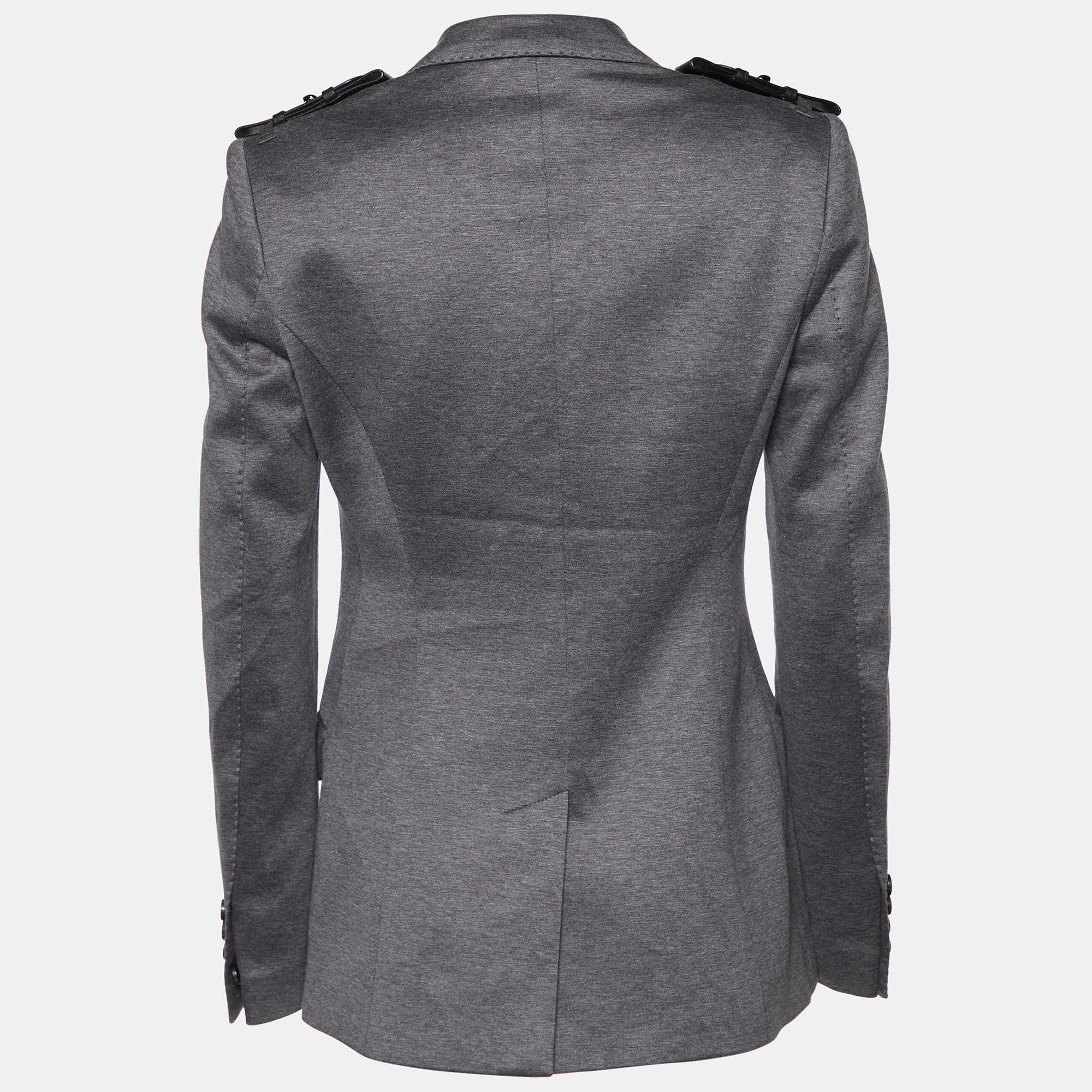 

Burberry Grey Cotton Knit Leather Trim Blazer
