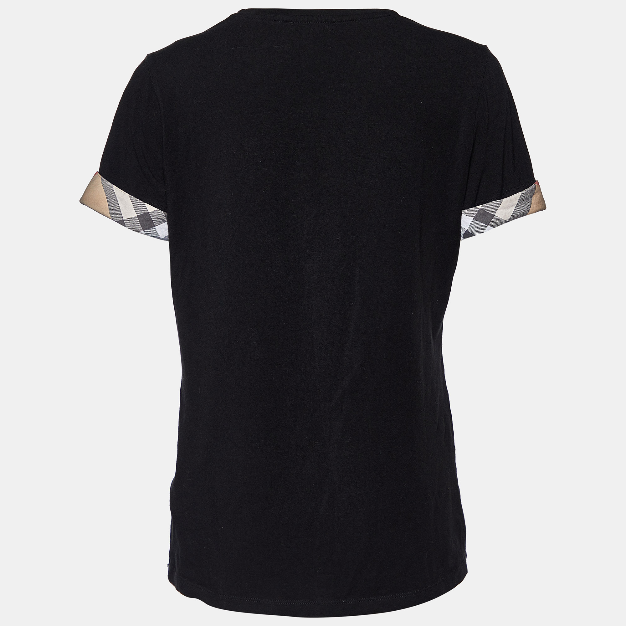 

Burberry Brit Black Cotton Knit Nova Check Detail Roundneck T-Shirt