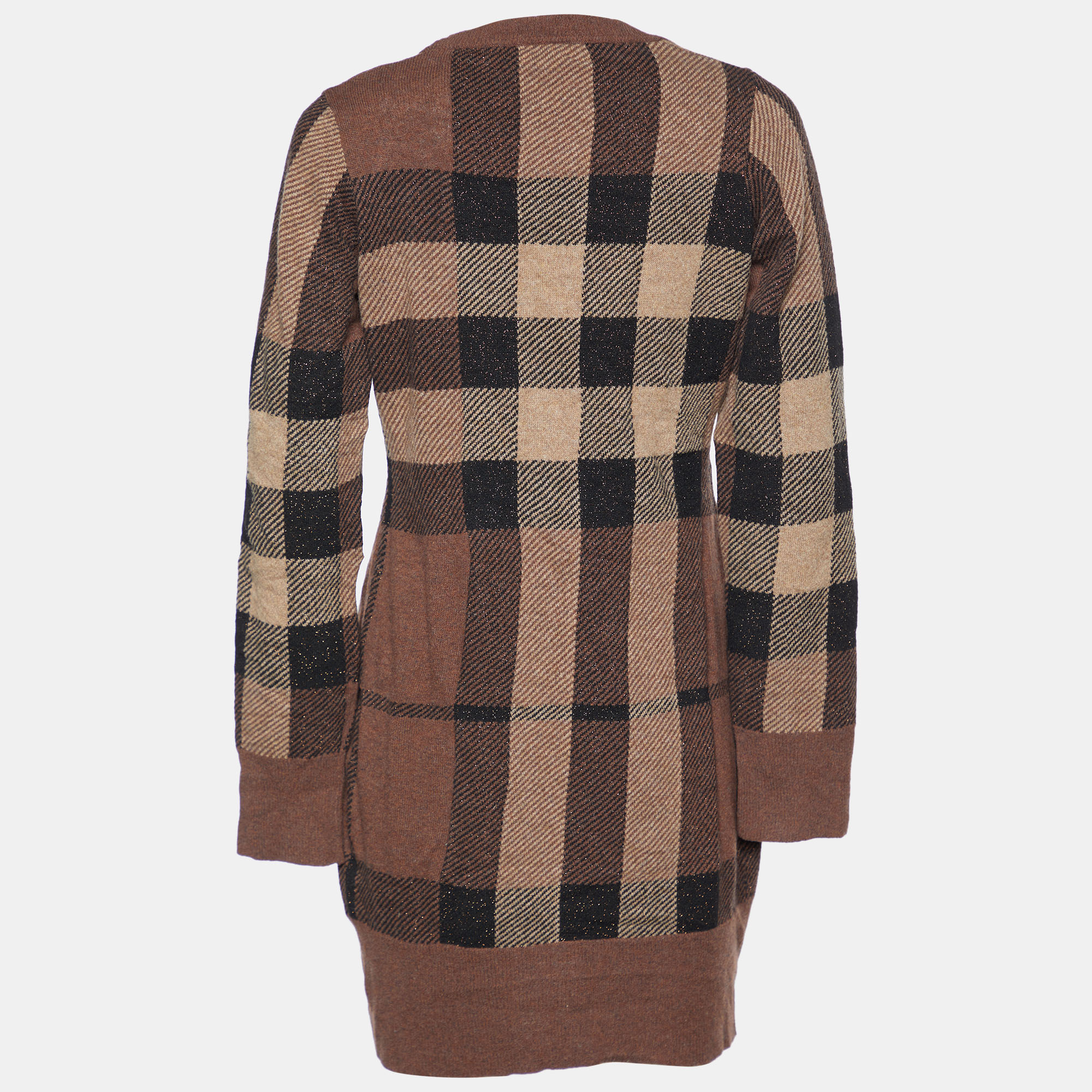 

Burberry Brown Checkered Wool Knit Sweater Dress