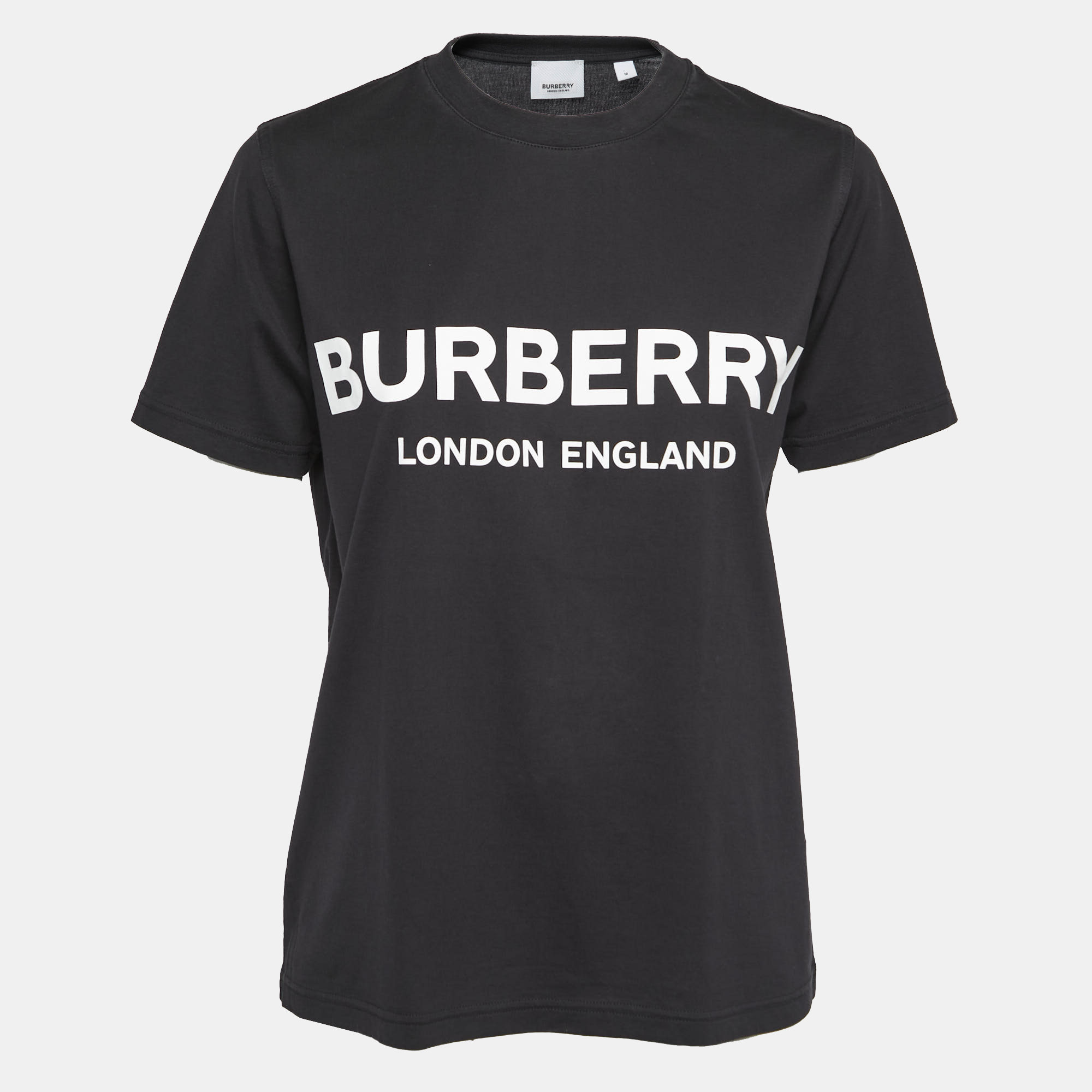 Pre Owned Burberry Black Cotton Logo Printed Short Sleeve T-Shirt M