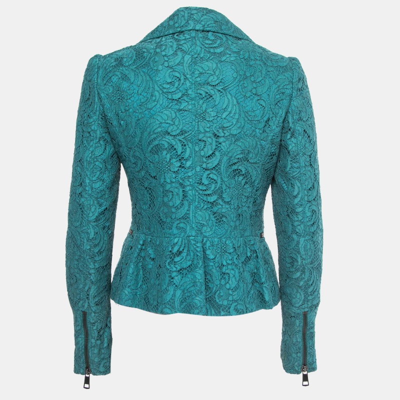 

Burberry Teal Blue Floral Lace Biker Jacket