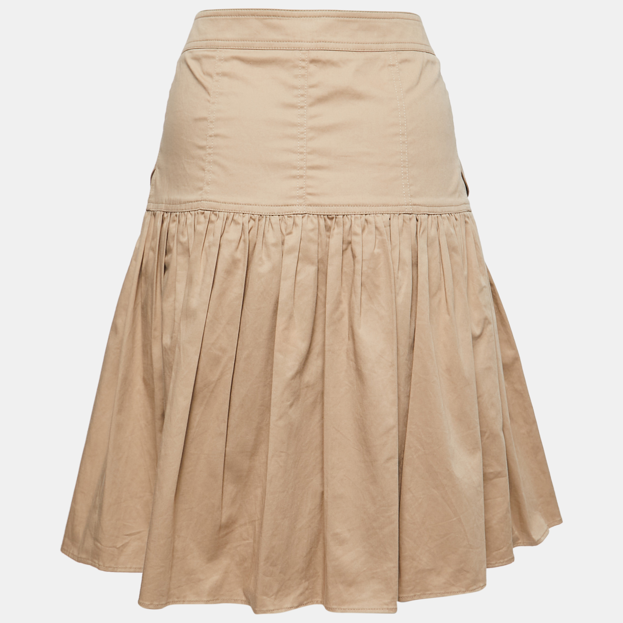 

Burberry Beige Cotton Button Front Pleated Short Skirt