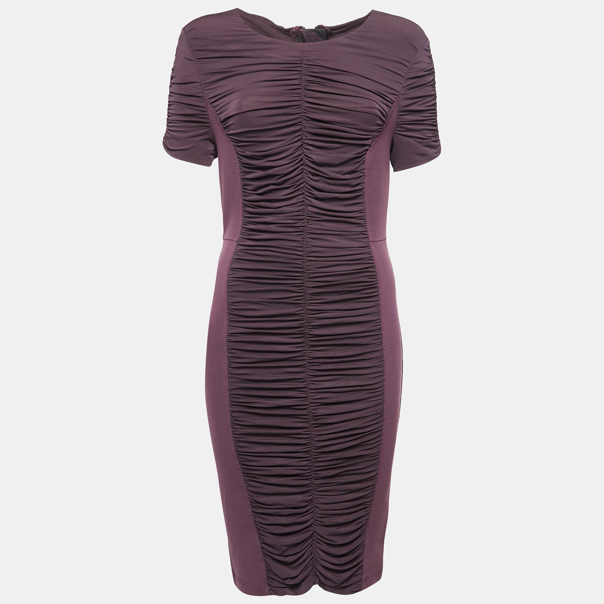 Pre-owned Burberry Purple Jersey Ruched Bodycon Dress S