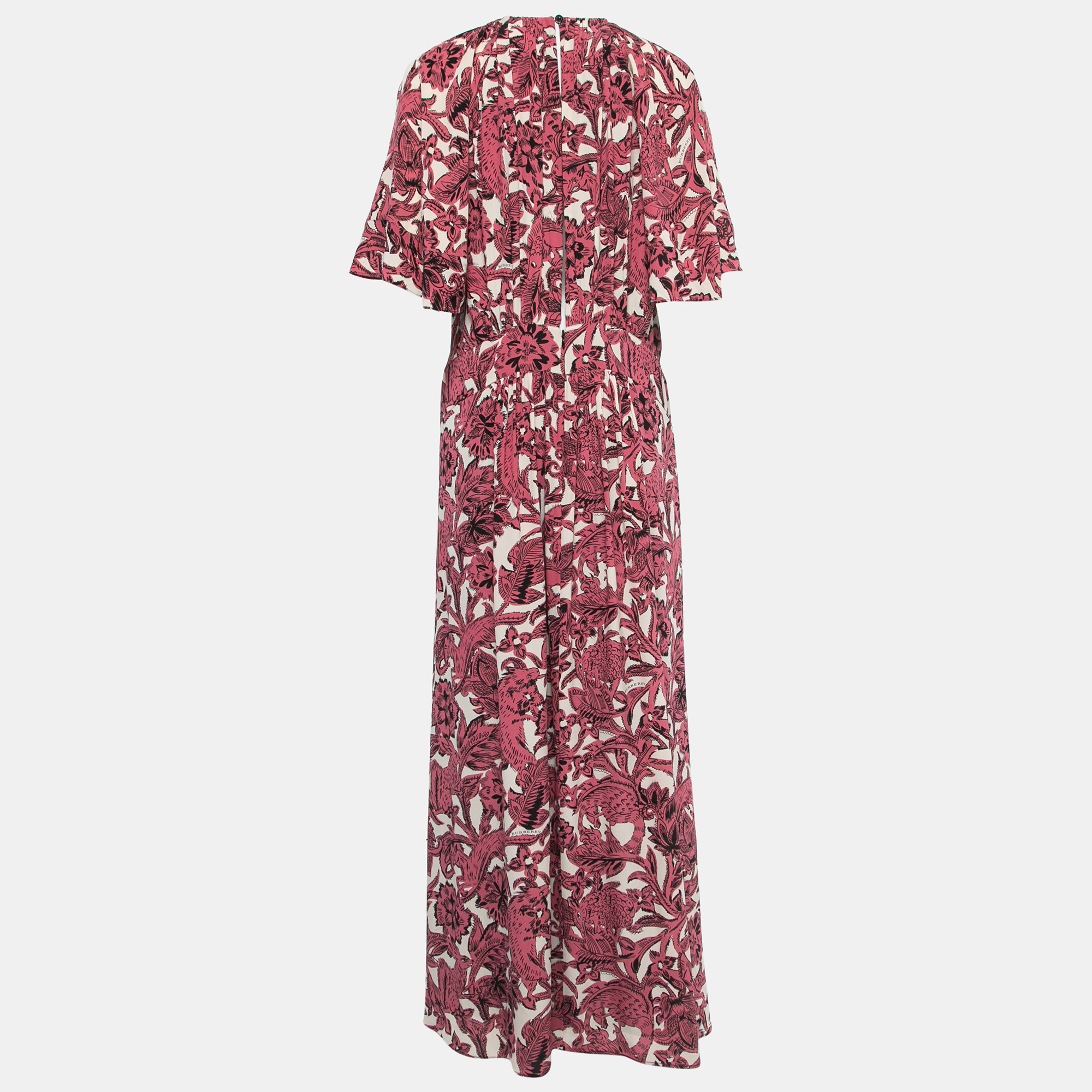 

Burberry Pink Printed Silk V-Neck Long Dress