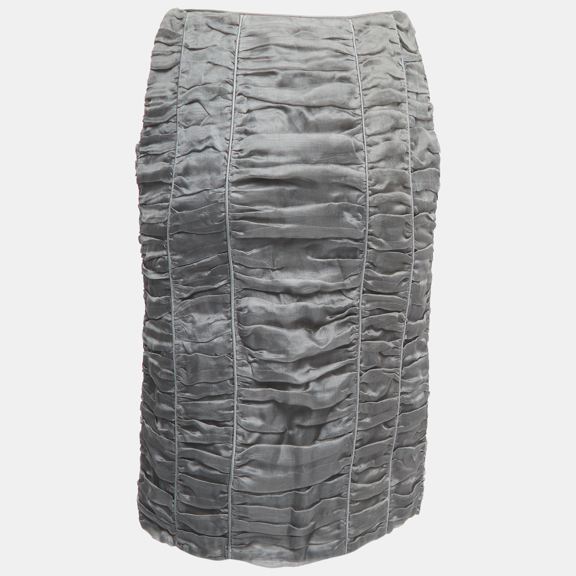 

Burberry Grey Silk Ruched Knee Length Skirt