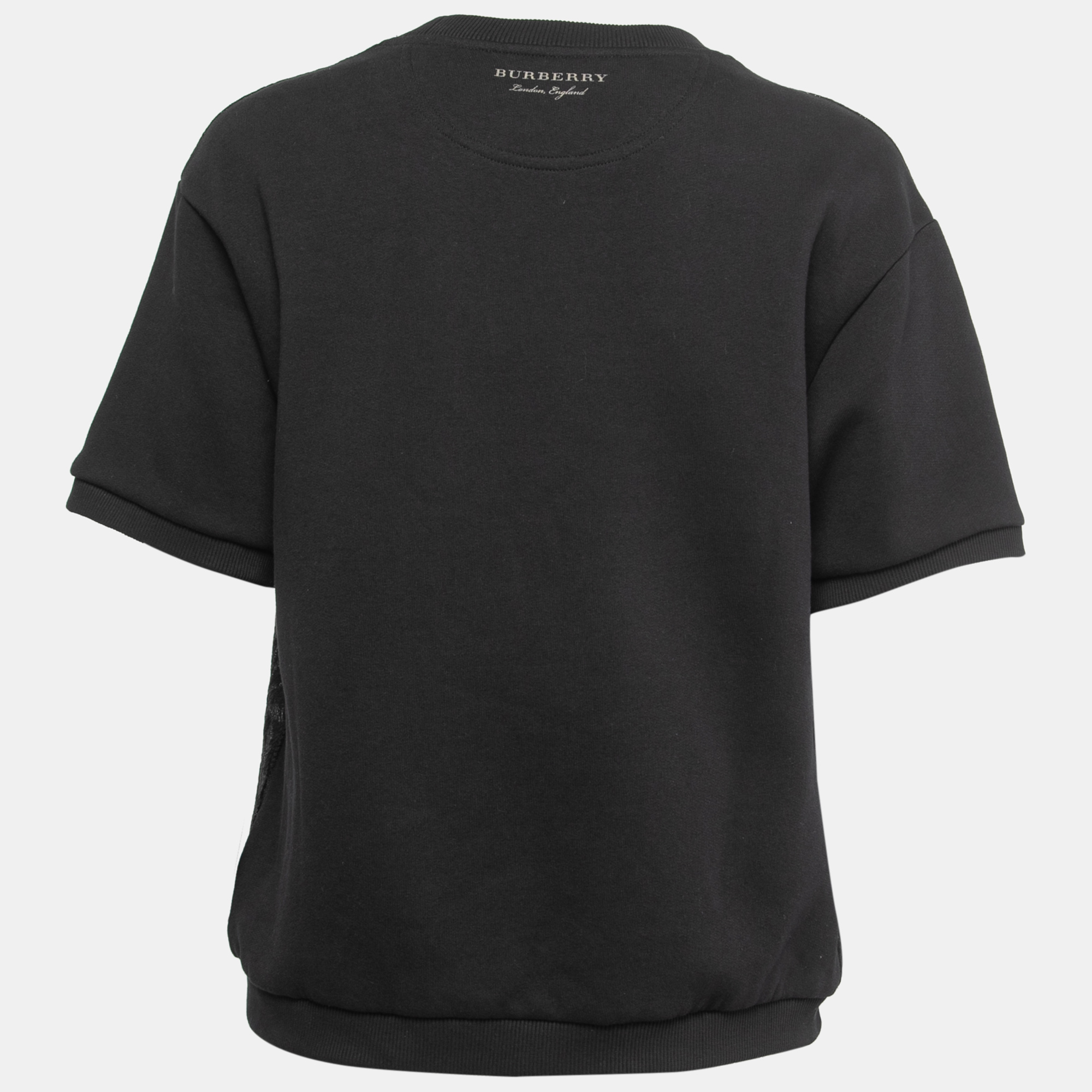 

Burberry Black Floral Jacquard Contrast Jersey T-Shirt
