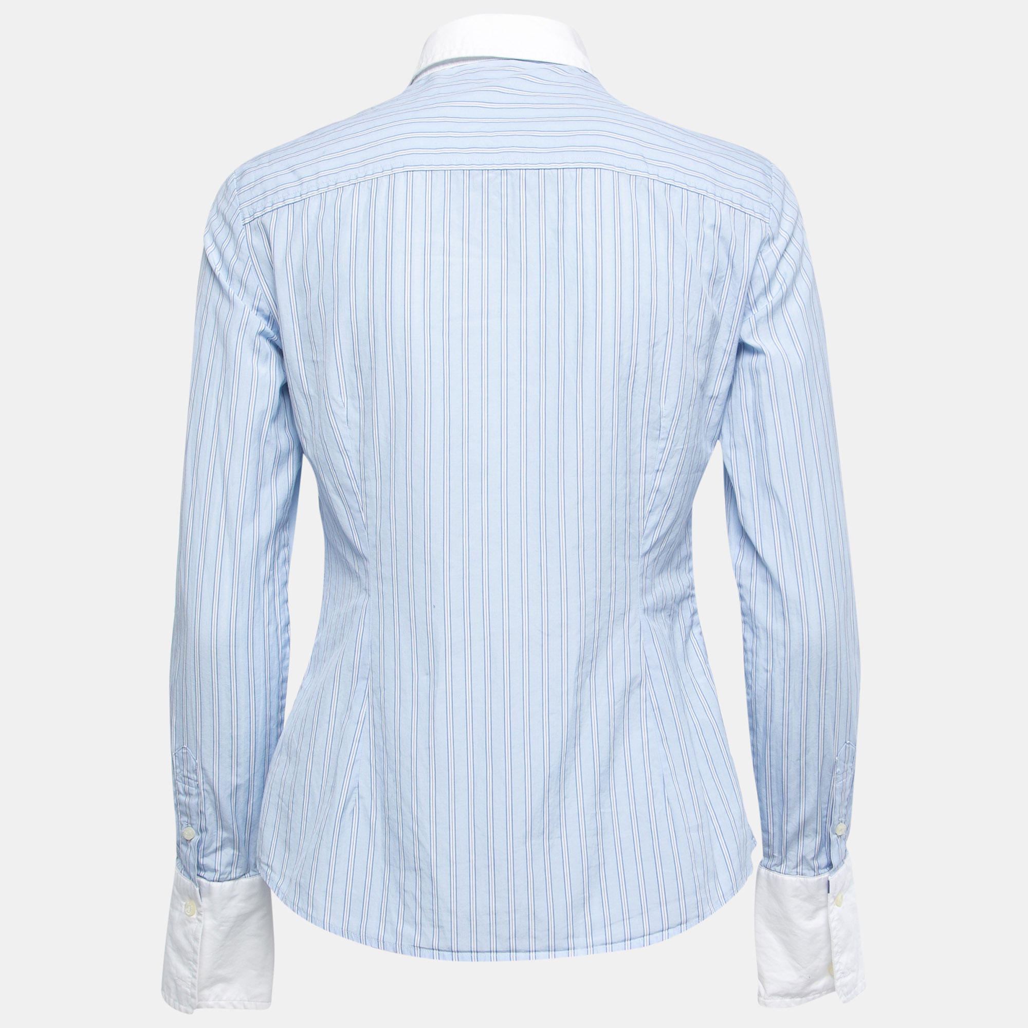 

Burberry Blue Striped Cotton Contrast Trimmed Button Front Full Sleeve Shirt S