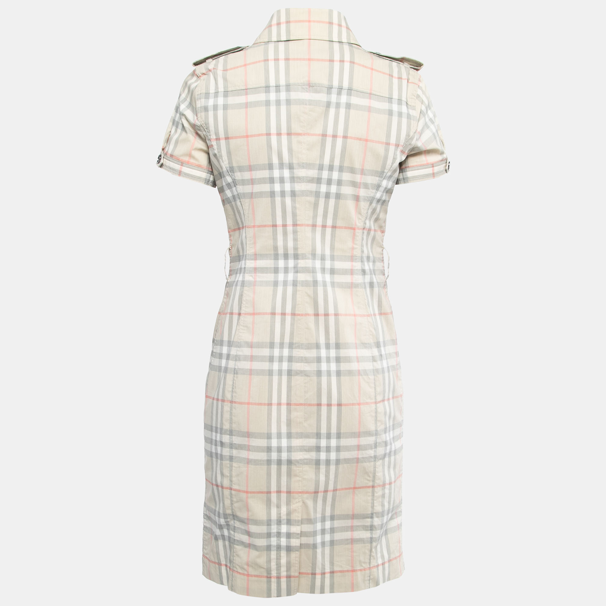 

Burberry Beige Checked Cotton & Nylon Button Front Short Dress