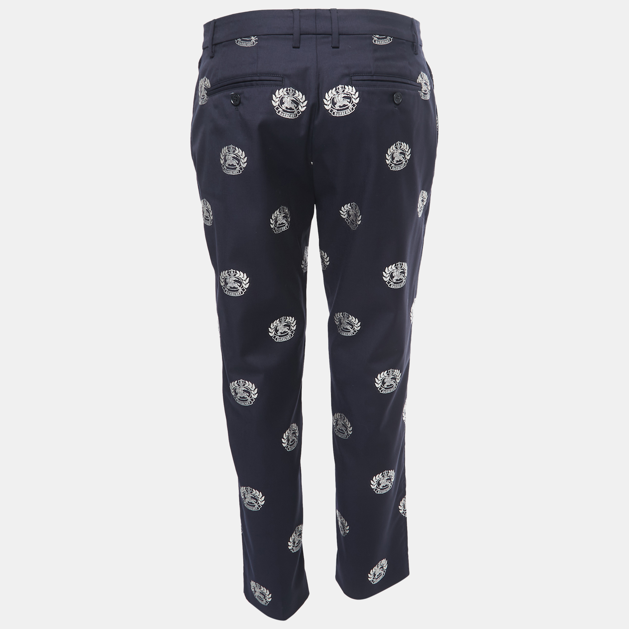 

Burberry Navy Blue Logo Patterned Wool Trousers