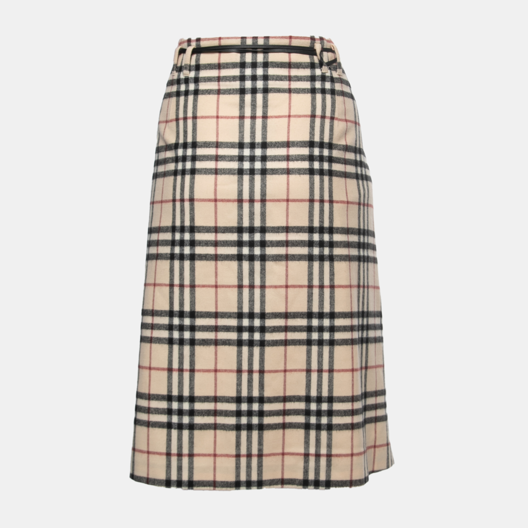 

Burberry Vintage Beige Nova Check Wool Knee-Length Skirt