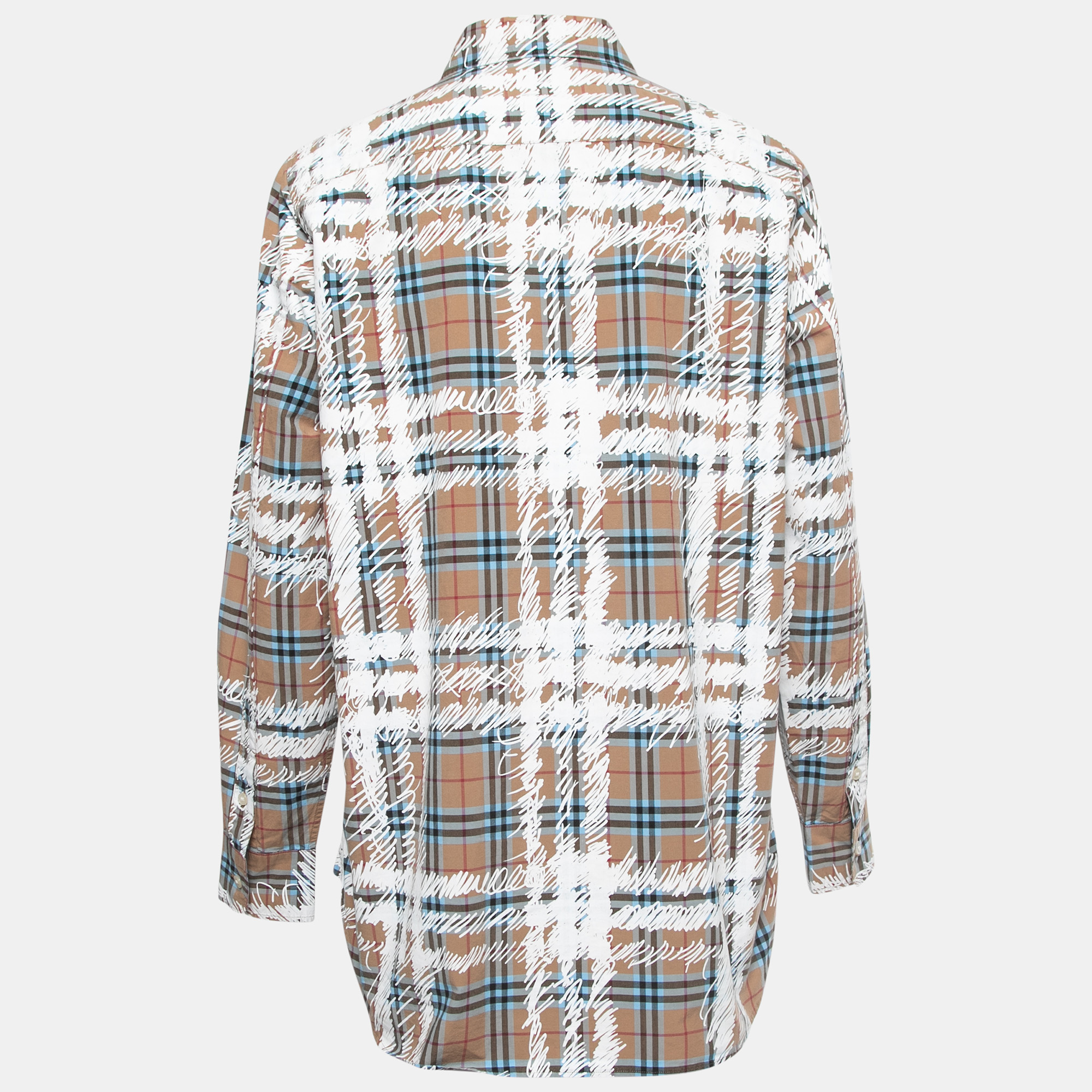 

Burberry Dark Beige Scribbled Check Cotton Long Sleeve Shirt