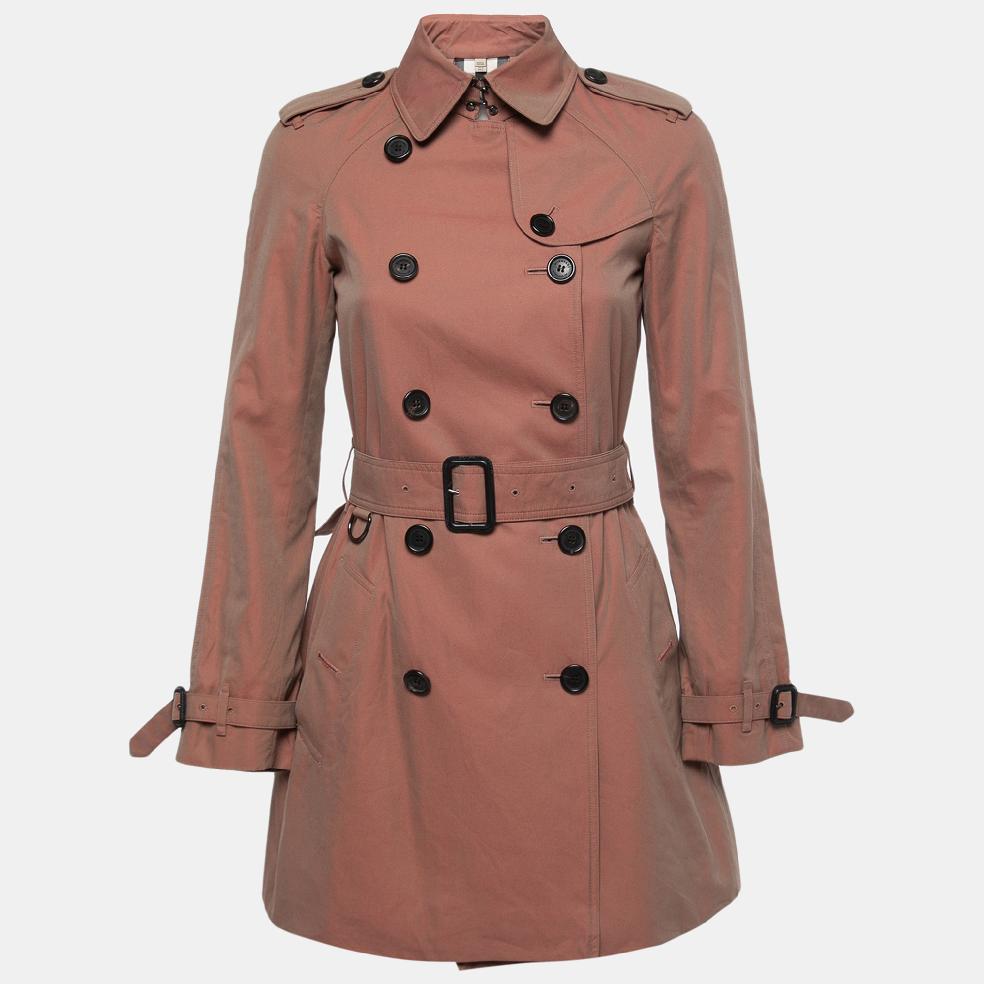 Pre-owned Burberry Pink Cotton Belted Trench Coat Xs