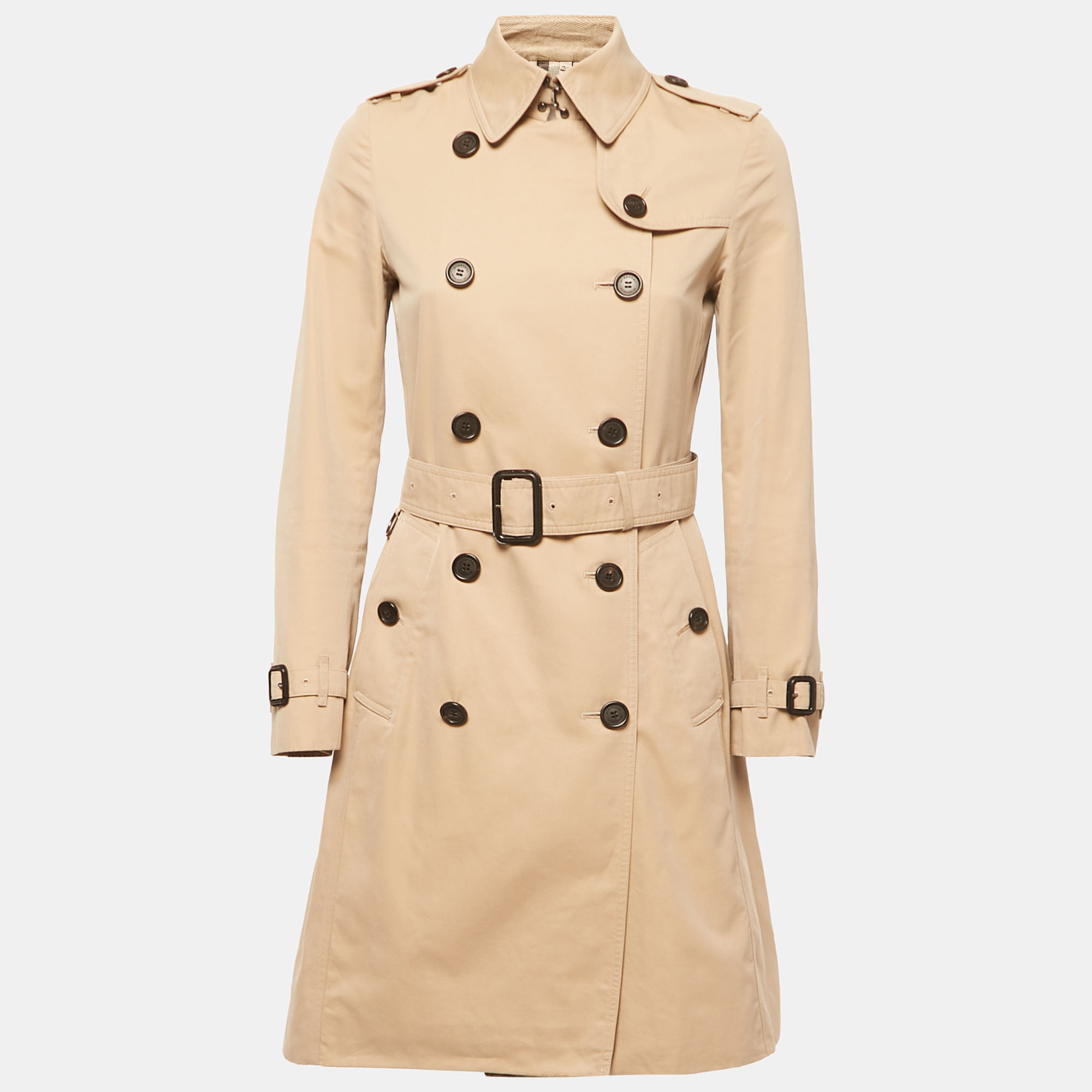 Pre-owned Burberry Beige Cotton Belted Trench Coat Xs
