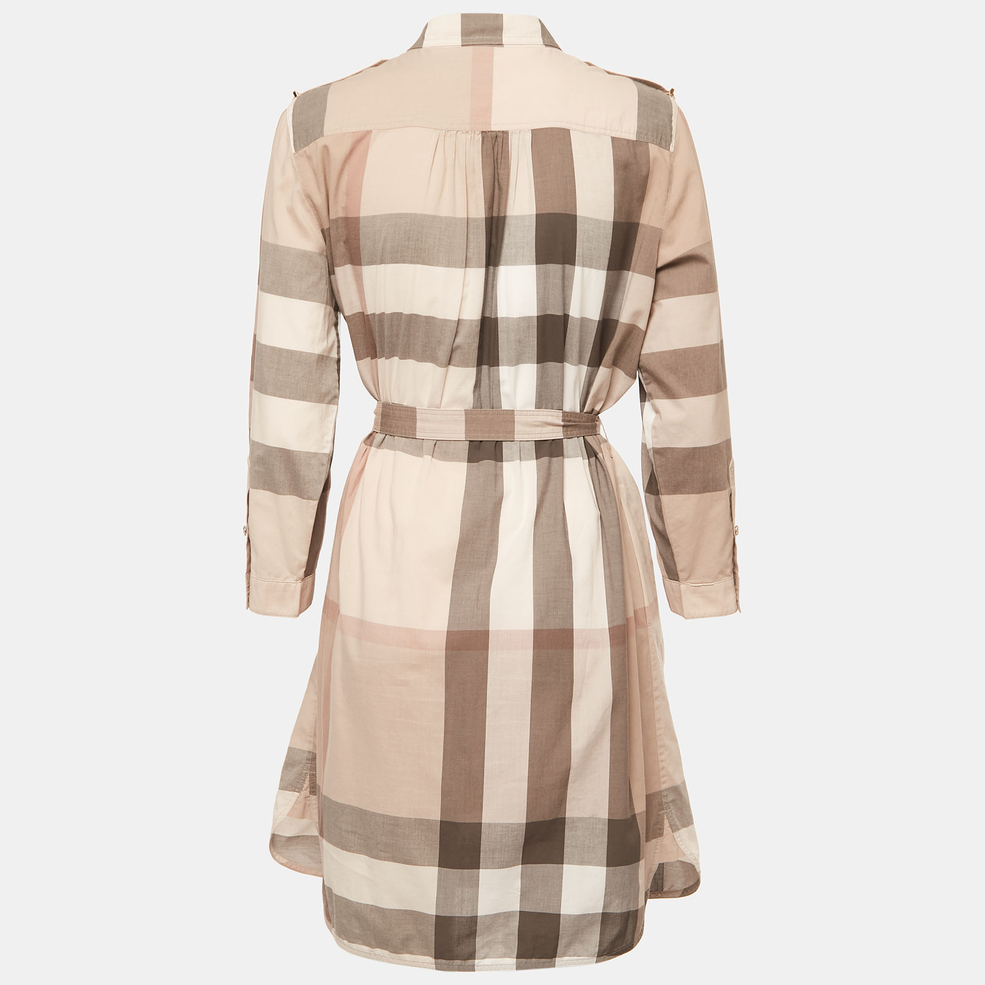 

Burberry Pale Grey Checked Cotton Belted Shirt Dress