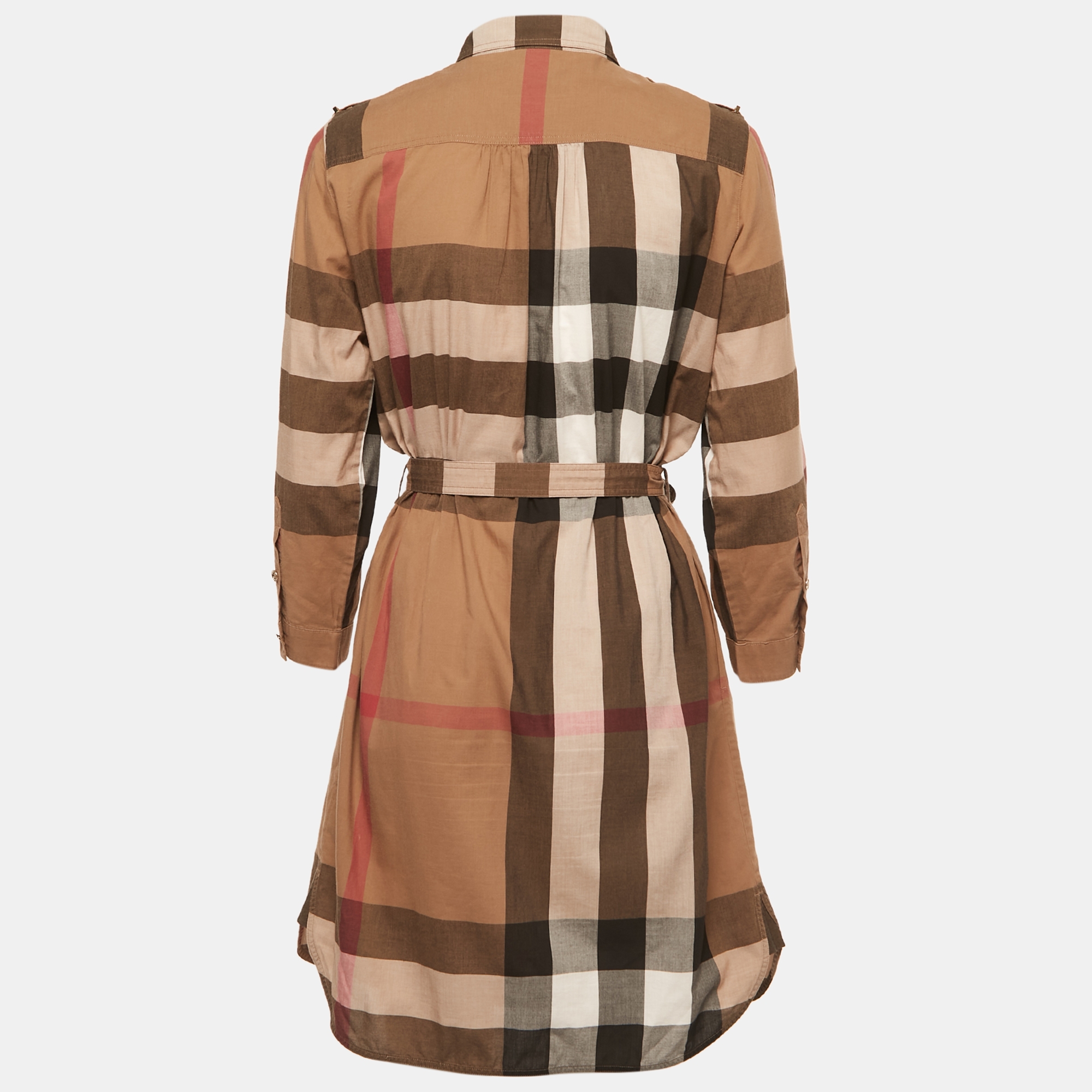 

Burberry Brown Checked Cotton Belted Shirt Dress