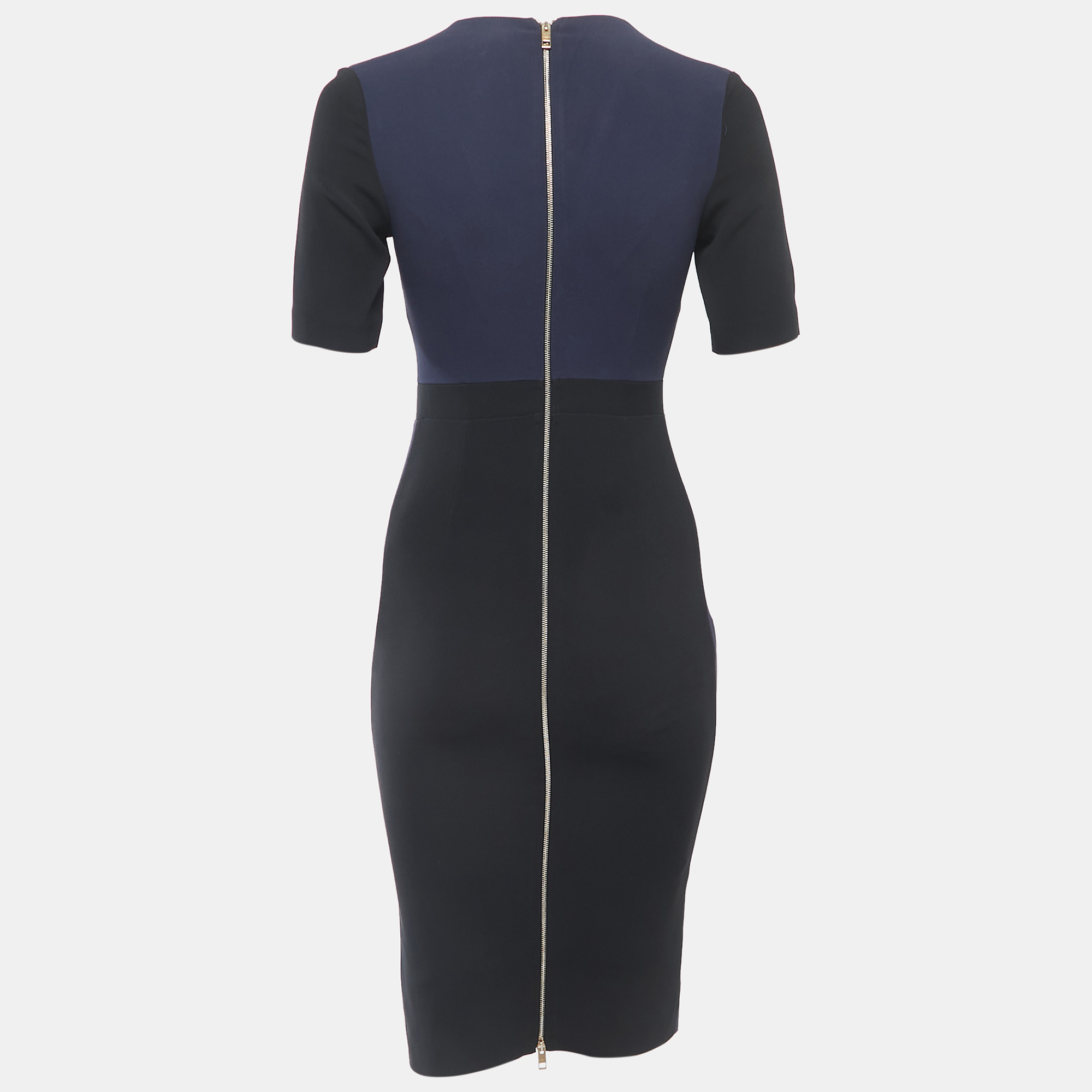 

Burberry Black/Navy Blue Crepe V-Neck Short Dress
