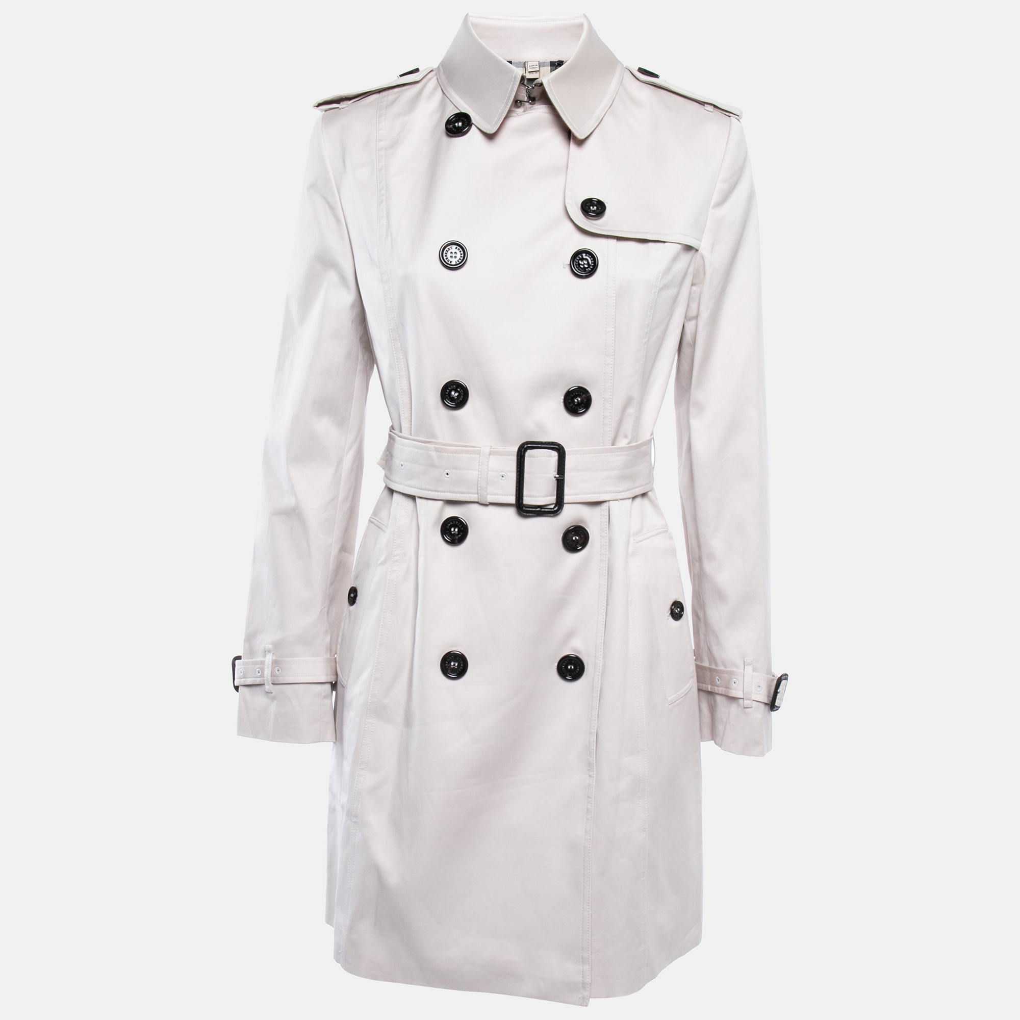 

Burberry London Pale Grey Cotton Double Breasted Belted Trench Coat
