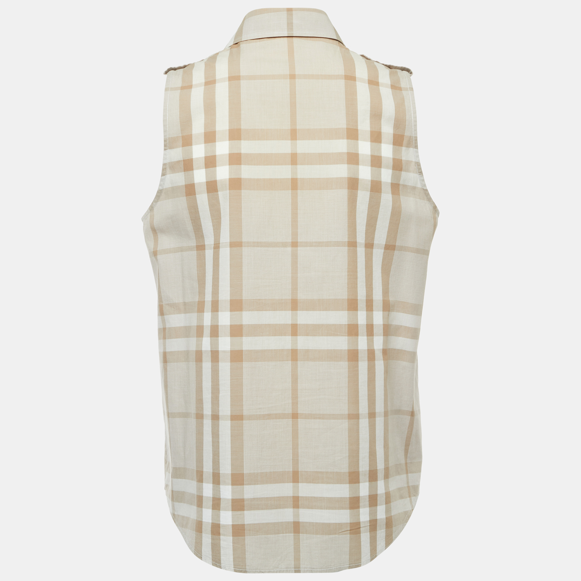 

Burberry Brown Plaid Cotton Button Front Sleeveless Shirt
