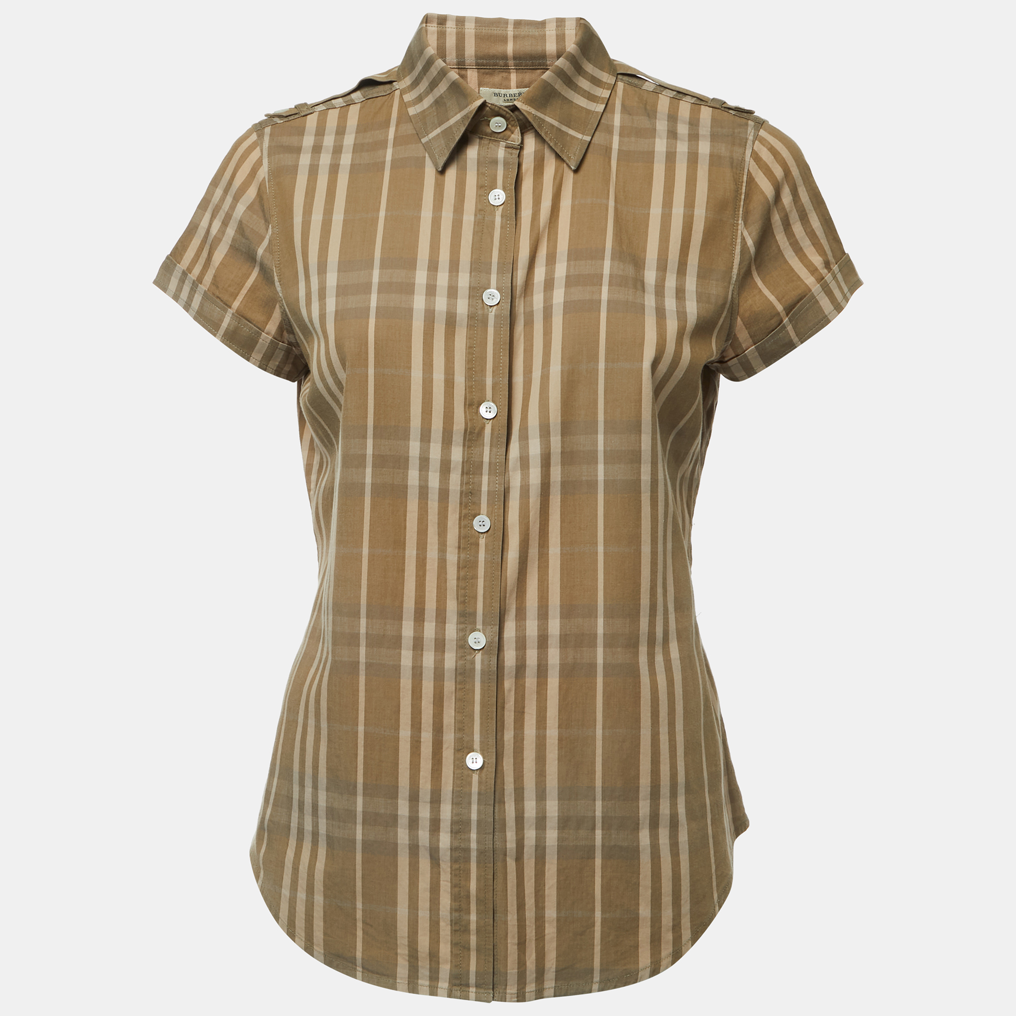 

Burberry Brown Striped Cotton Button Front Half Sleeve Shirt