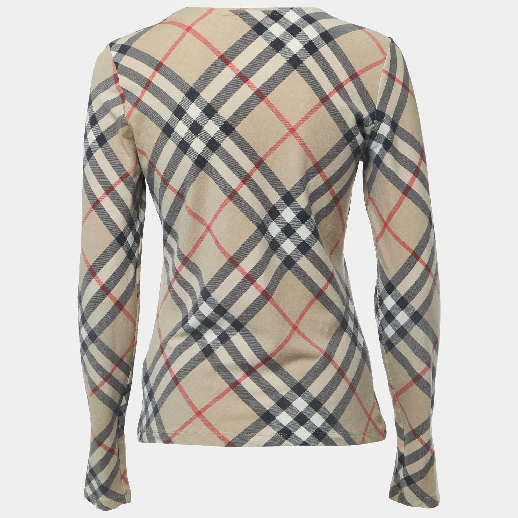 

Burberry Beige Checked Stretch Cotton Long Sleeve T-Shirt