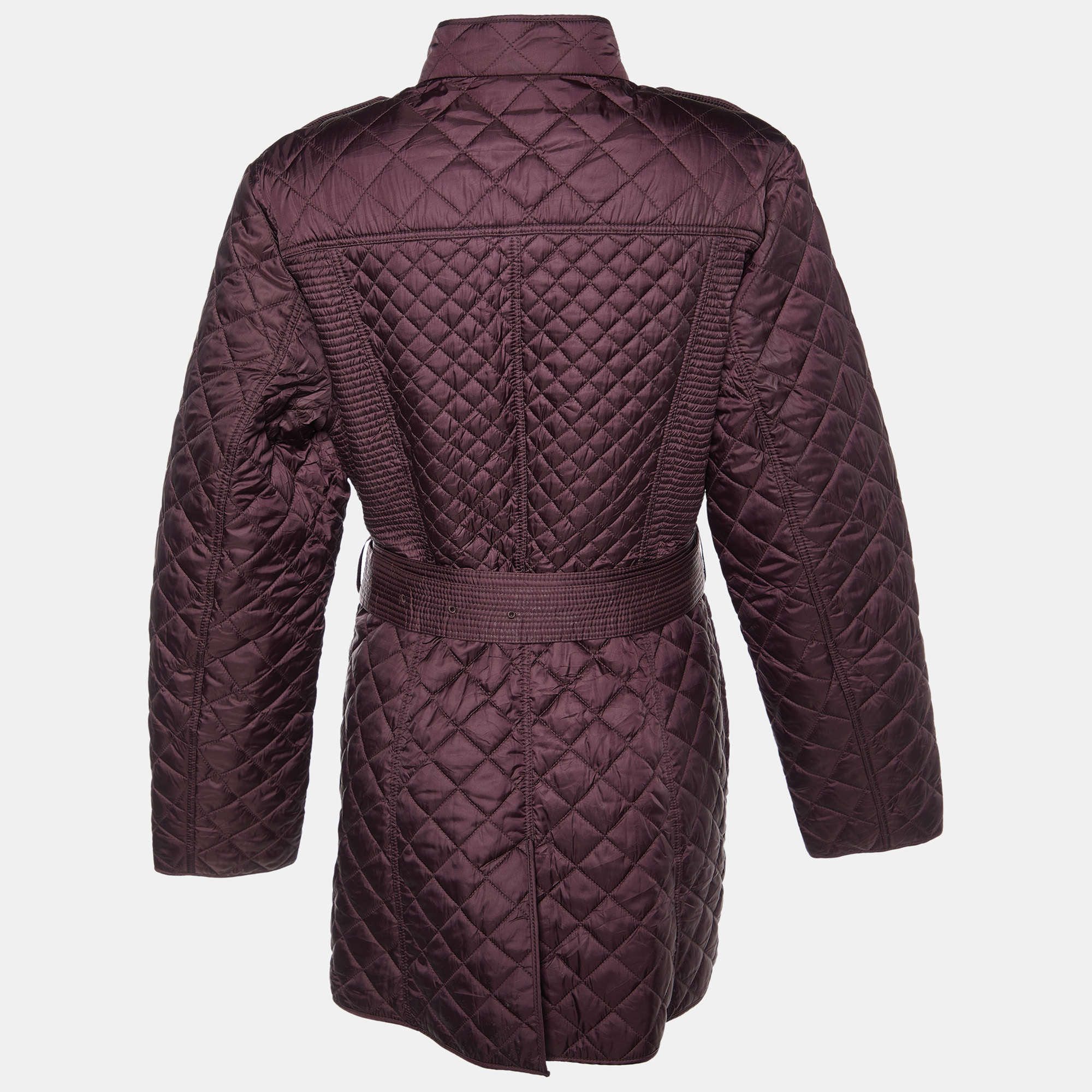 

Burberry Burgundy Quilted Belted Long Jacket