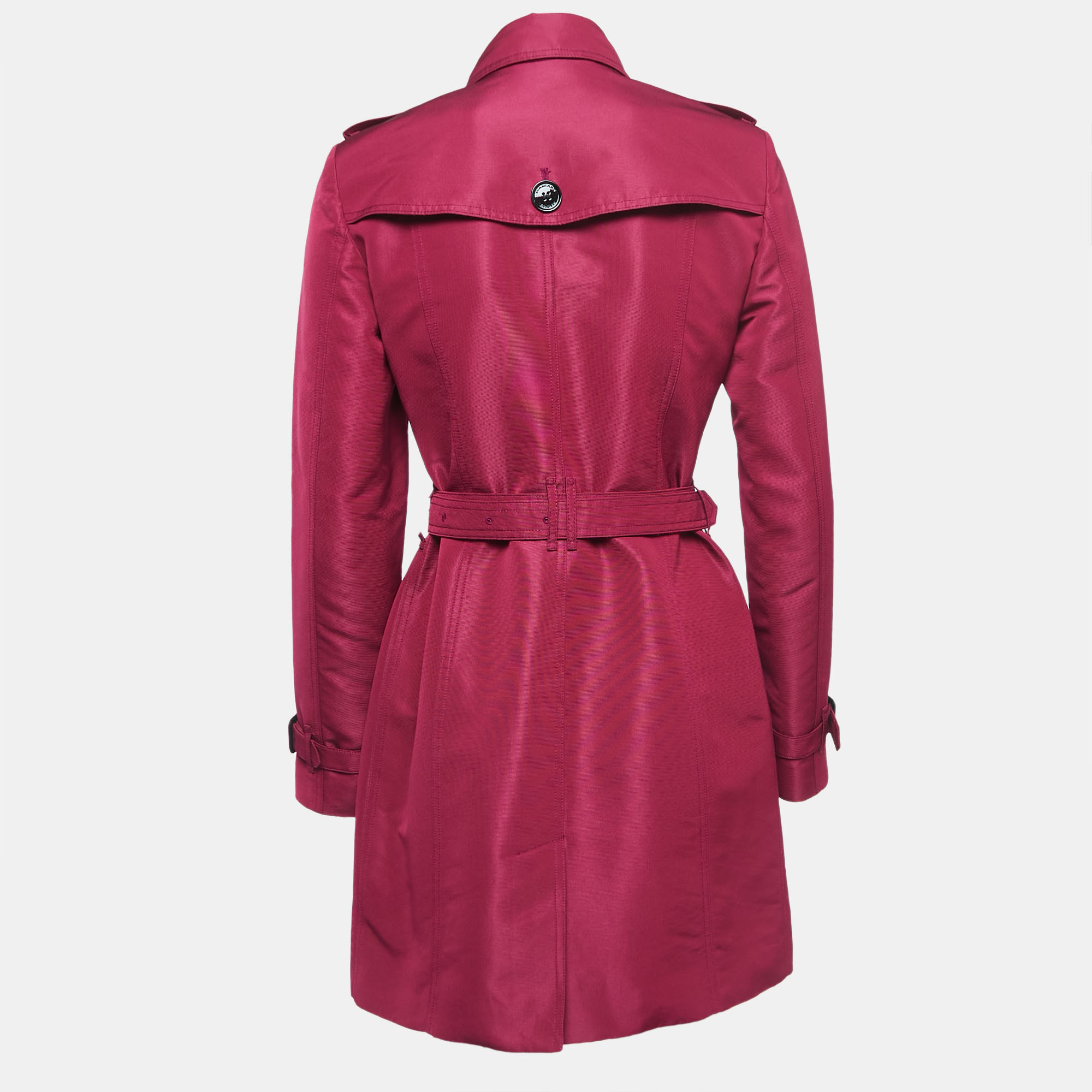 

Burberry Dark Pink Silk Blend Double Breasted Trench Coat