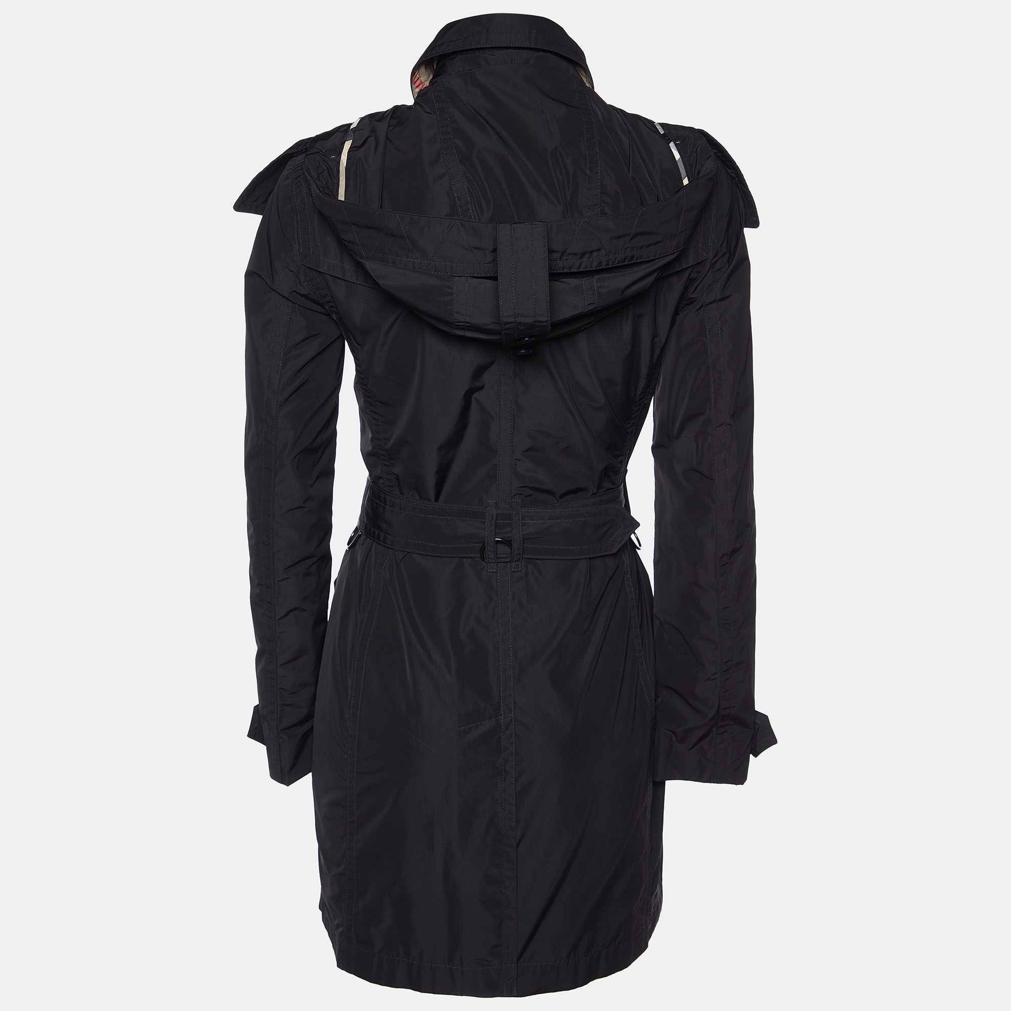 

Burberry Black Polyester Belted Double Breasted Trench Coat