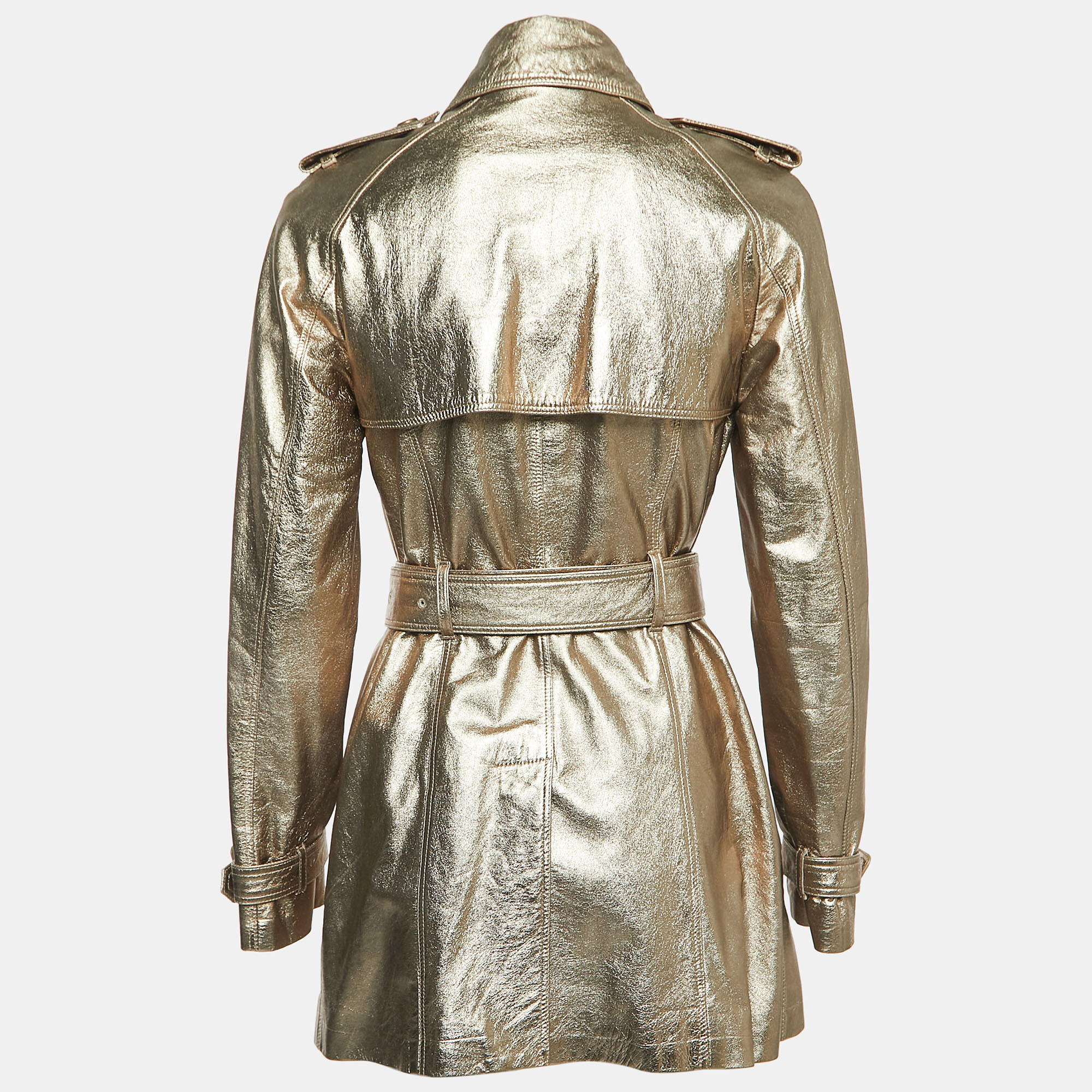 

Burberry Gold Leather Double Breasted Coat